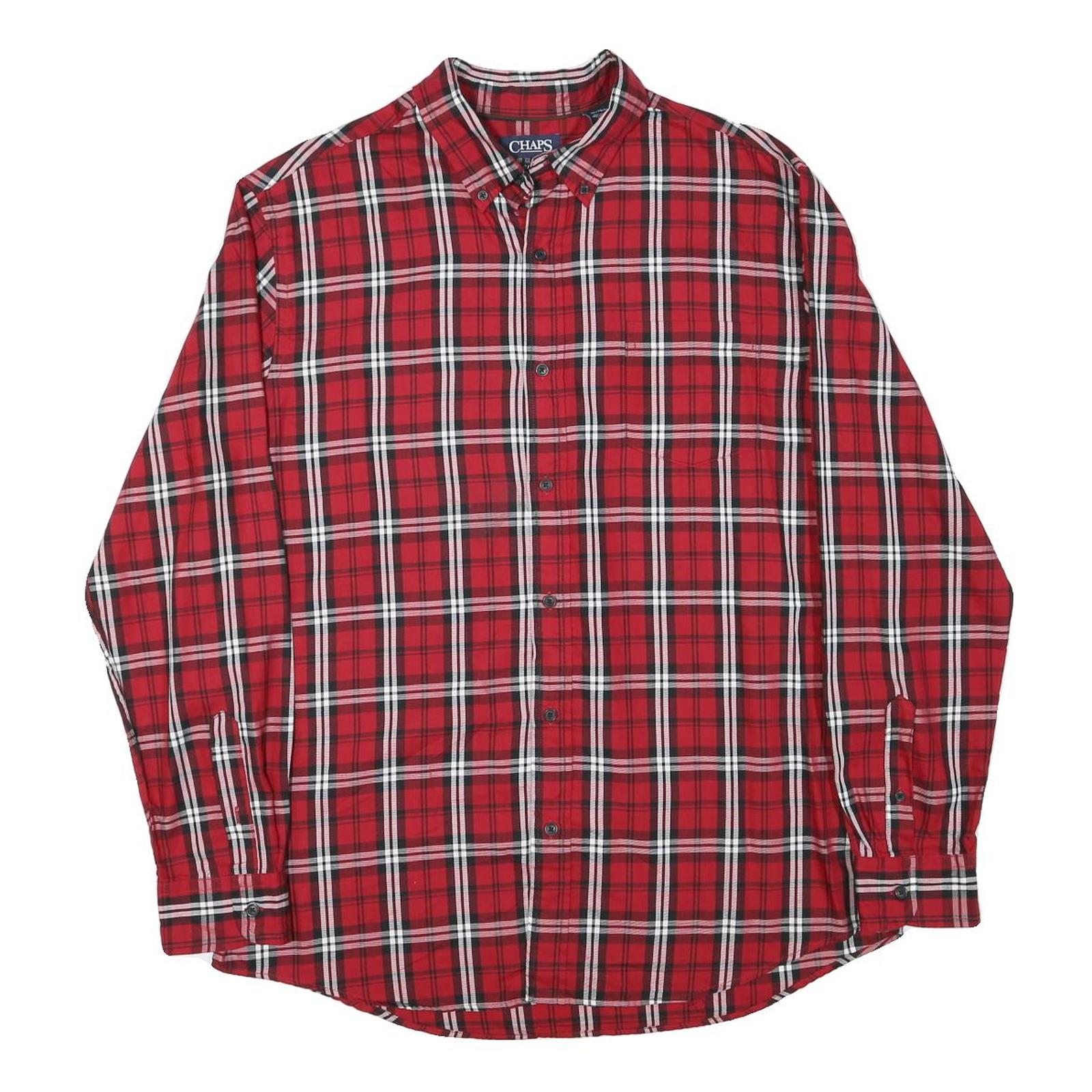 CHAPS Mens Red & Black Checked Shirt XL Classic Cotton Blend Casual Long Sleeve Refurbished - N/A refurbished available on Cerqular