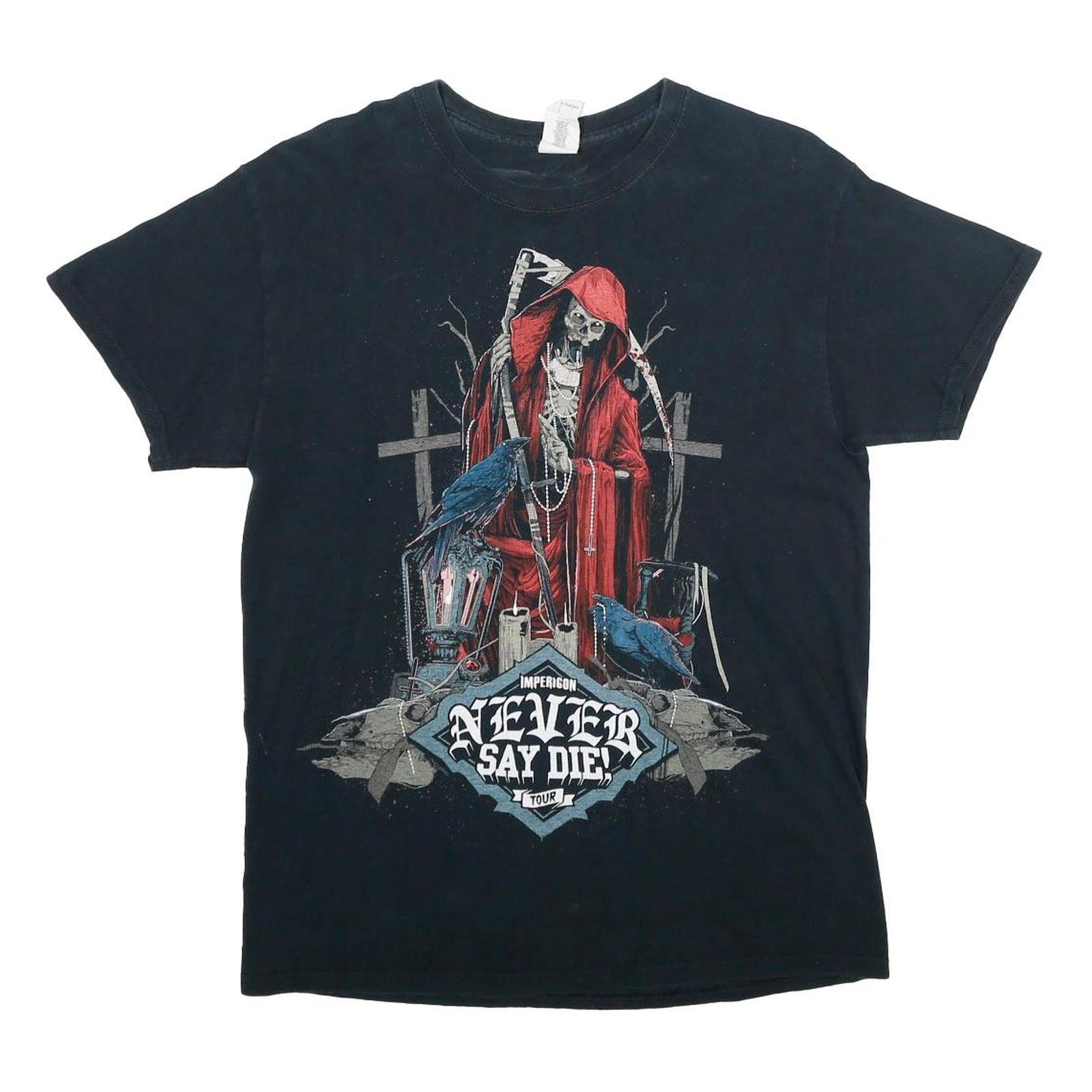 GILDAN Mens Black Never Say Die Tour Graphic T-Shirt M Short Sleeve Crew Neck Refurbished - N/A refurbished available on Cerqular