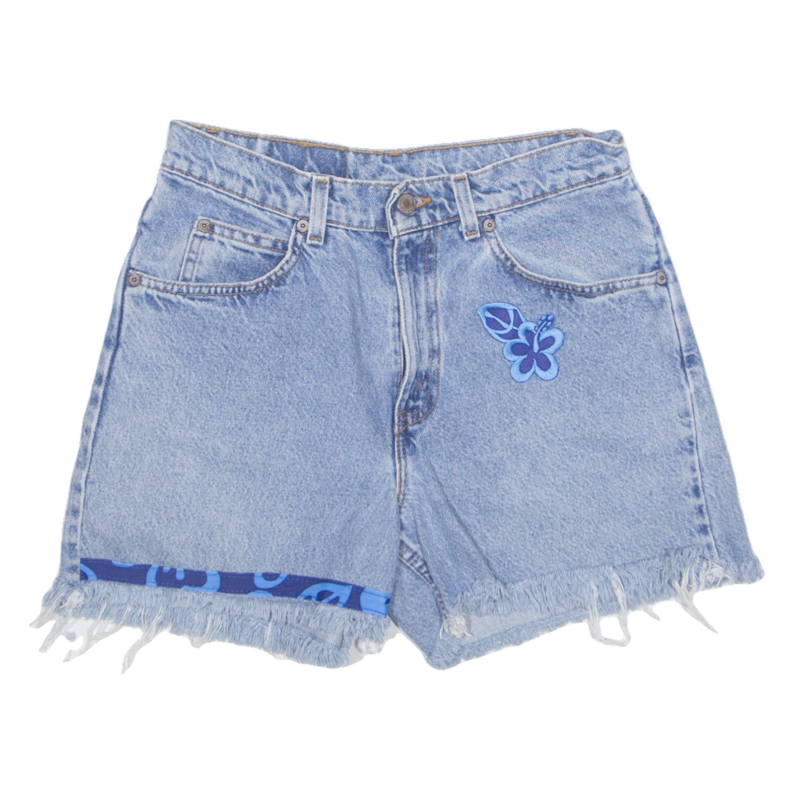 LEVI'S High Waist 575 Cut Off Floral Orange Tab Womens Denim Shorts Blue Regular M W29 Refurbished - N/A refurbished available on Cerqular