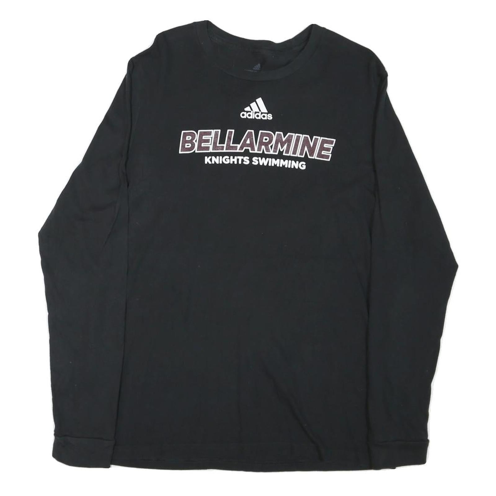 ADIDAS Mens Black Bellarmine Knights Swimming Graphic T-Shirt Long Sleeve Crew Refurbished - N/A refurbished available on Cerqular