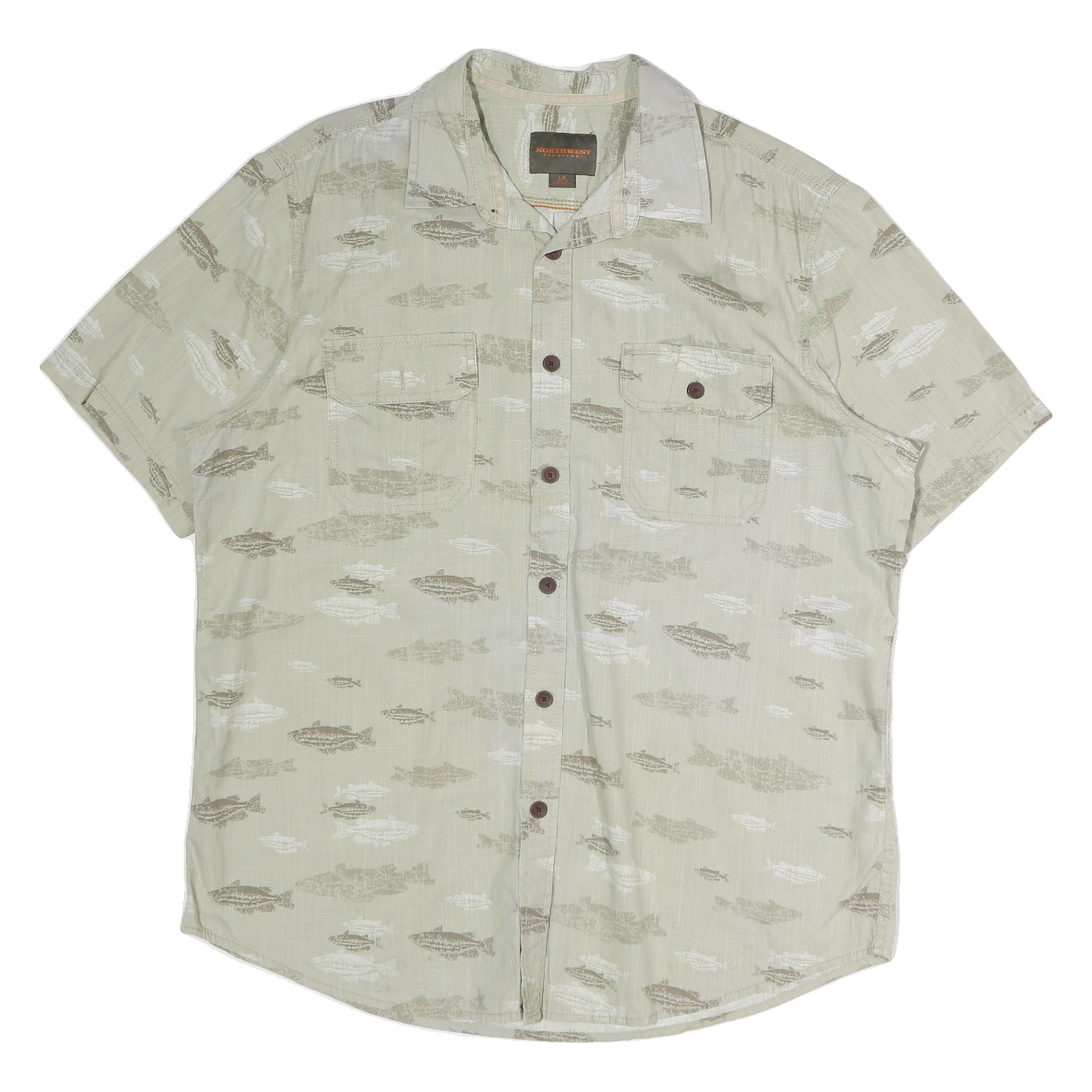 NORTHWEST Mens Beige Pattern Cotton Shirt L Casual Button Up Summer Refurbished - N/A refurbished available on Cerqular