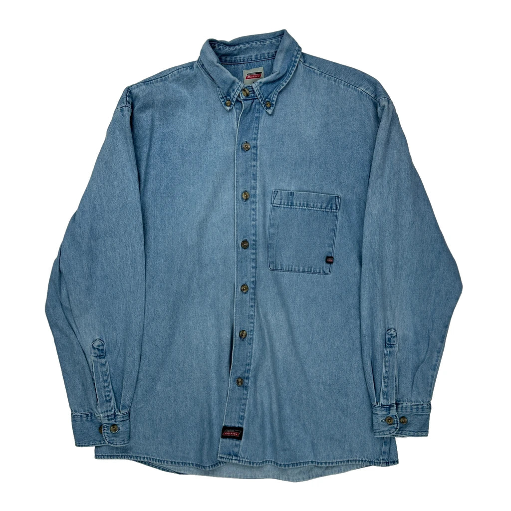 Buy Dickies Denim Shirt - Large Blue Cotton Refurbished - $29.47 Dickies Denim Shirt - Large Blue Cotton Refurbished - Thrifted (note: this is a term often used to describe second- refurbished available on Cerqular