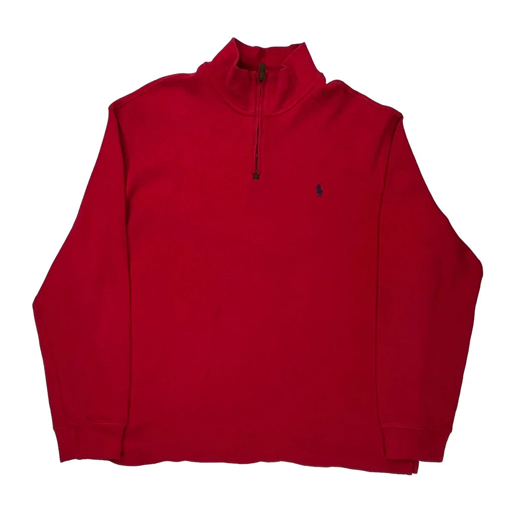 Polo By Ralph Lauren 1/4 Zip - 2XL Red Cotton Refurbished - Thrifted (note: this is a term often used to describe second- refurbished available on Cerqular
