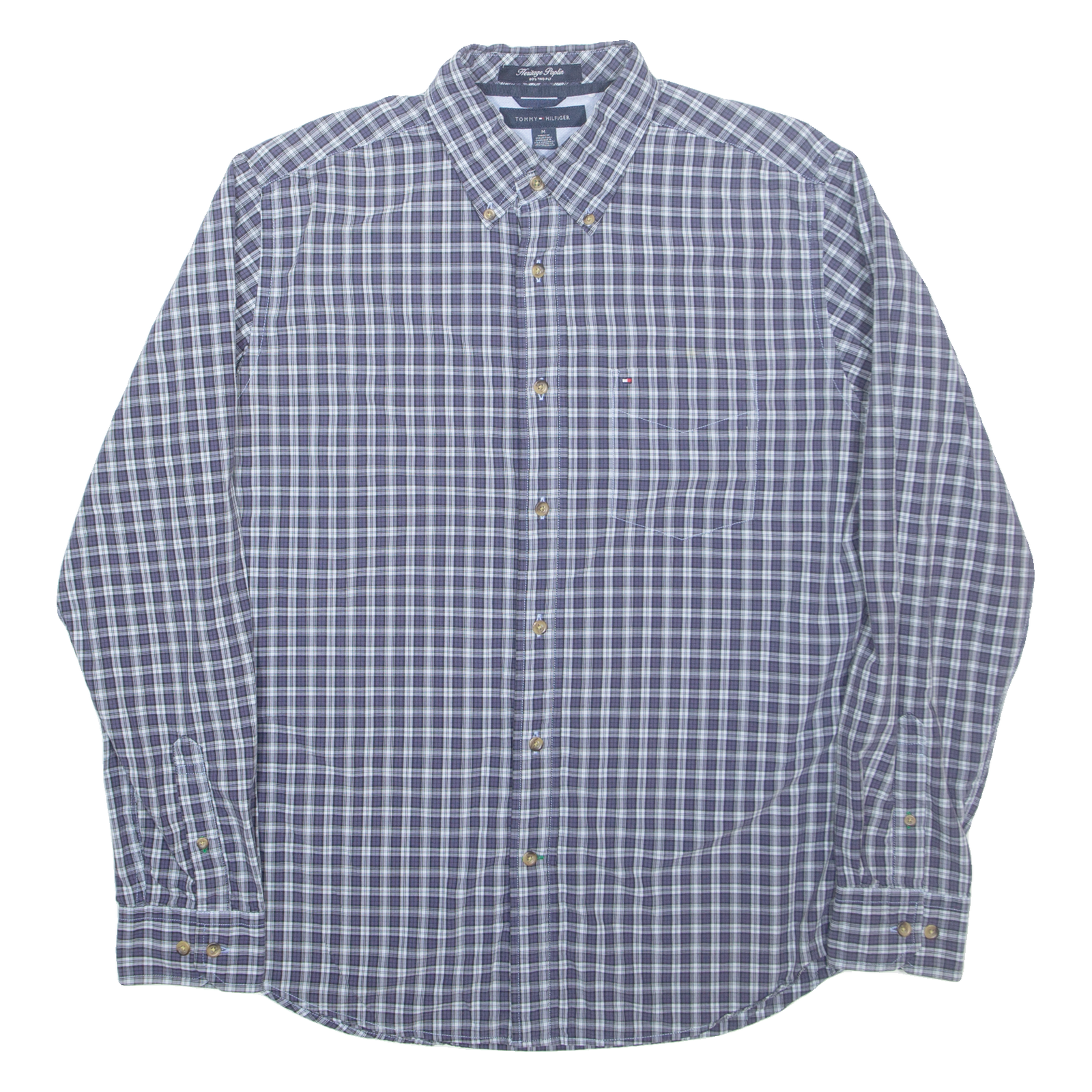 TOMMY HILFIGER Heritage Poplin Mens Shirt Blue Check Long Sleeve M Refurbished - N/A refurbished available on Cerqular