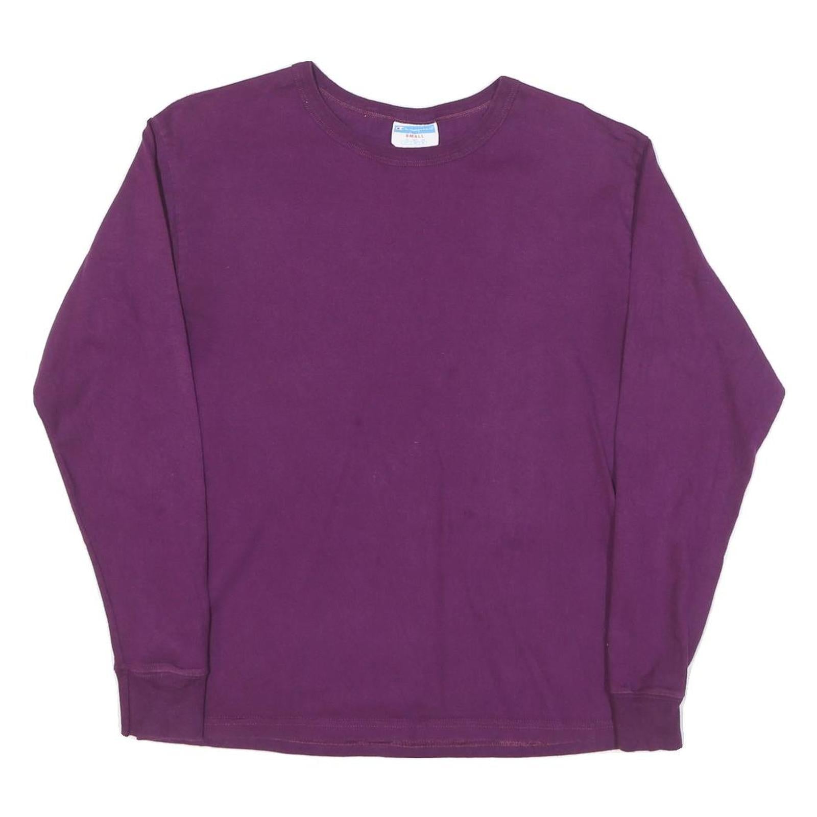 CHAMPION Mens Purple S Long Sleeve Crew Neck Plain Cotton Blend T-Shirt Refurbished - N/A refurbished available on Cerqular