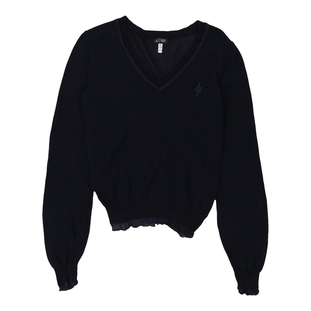 Armani Jeans V-neck Jumper - Medium Navy Wool Blend | Size: medium Refurbished - N/A (Preloved Designer is not a specific brand, it refurbished available on Cerqular
