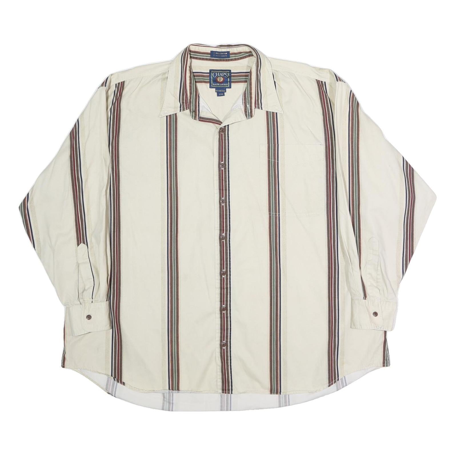 CHAPS RALPH LAUREN Mens Cream & Brown Striped Shirt 2XL Cotton Long Sleeve Refurbished - N/A refurbished available on Cerqular
