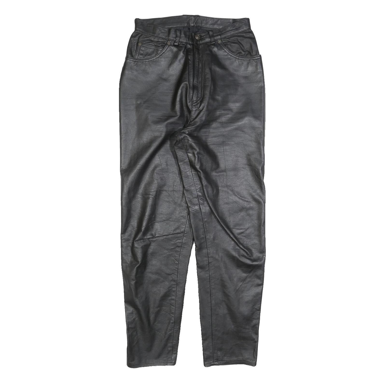Womens Black Leather Regular Fit Trousers W28 L30 Zip Closure Stylish Pocketed Refurbished - N/A refurbished available on Cerqular