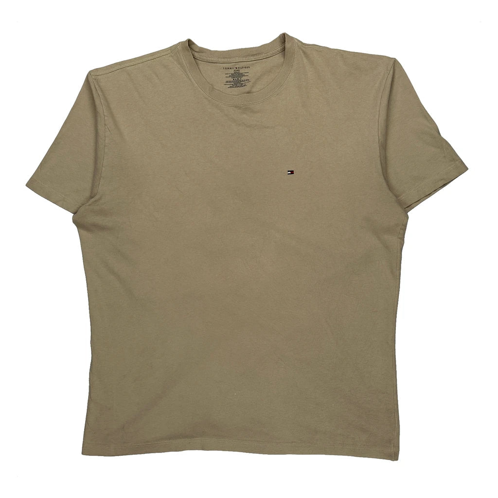 Tommy Hilfiger T-Shirt - XL Beige Cotton Refurbished - Thrifted (note: this is a term often used to describe second- refurbished available on Cerqular