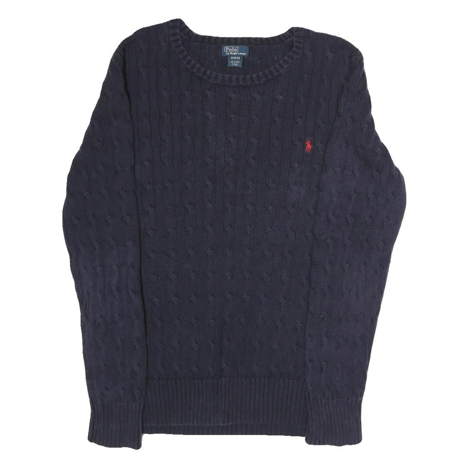 POLO RALPH LAUREN Mens Navy Blue Wool Cable Knit Crew Neck Jumper XL Classic Refurbished - N/A refurbished available on Cerqular
