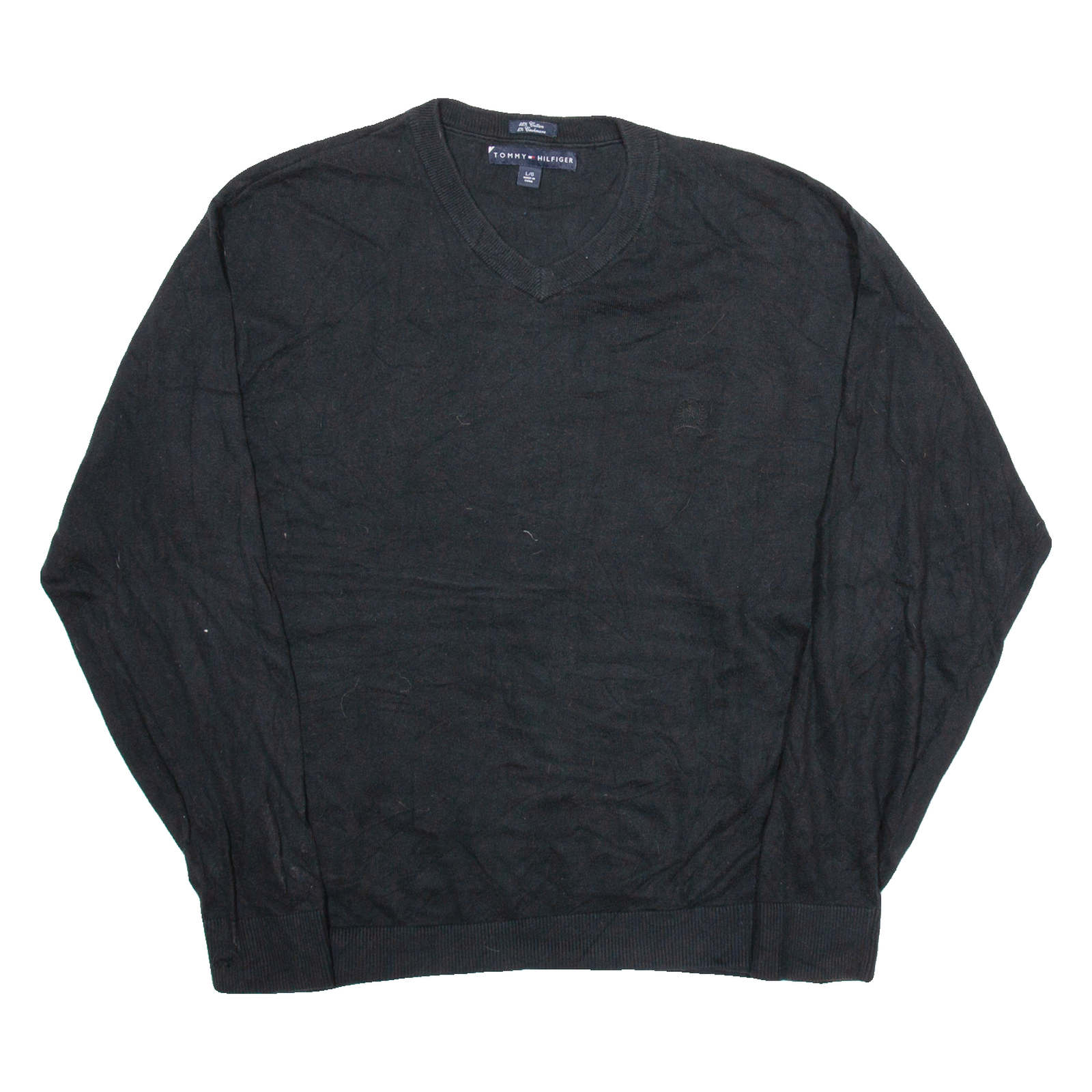 TOMMY HILFIGER Mens Jumper Black V-Neck Tight Knit L Refurbished - N/A refurbished available on Cerqular