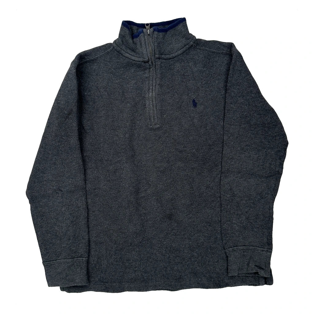 Age 8-9 Polo By Ralph Lauren 1/4 Zip - Medium Grey Cotton Refurbished - Thrifted (note: this is a term often used to describe second- refurbished available on Cerqular