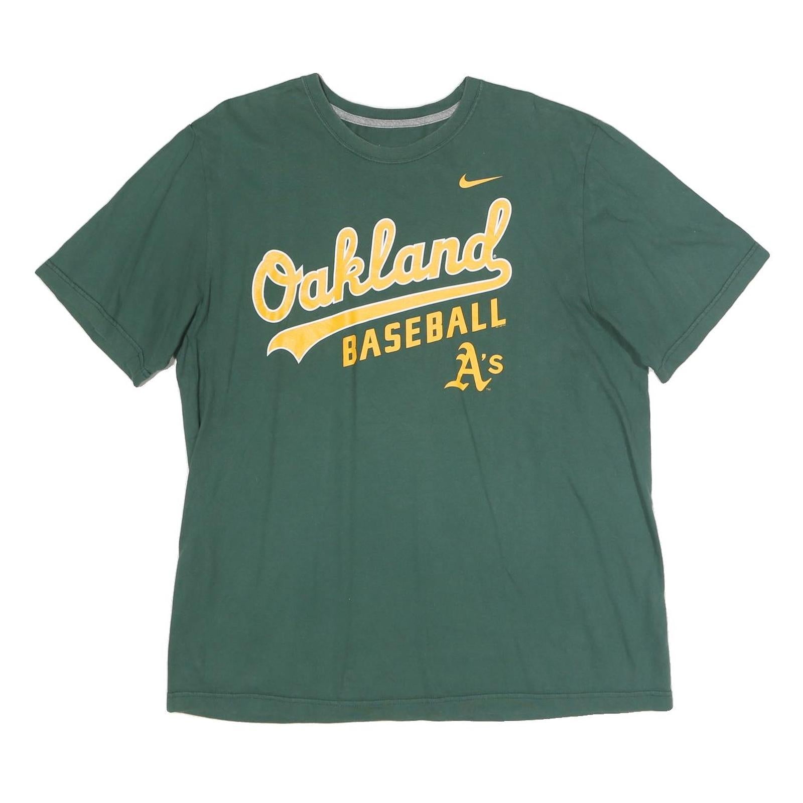 NIKE Mens Green Oakland Baseball XL Short Sleeve Crew Neck Cotton T-Shirt Refurbished - N/A refurbished available on Cerqular
