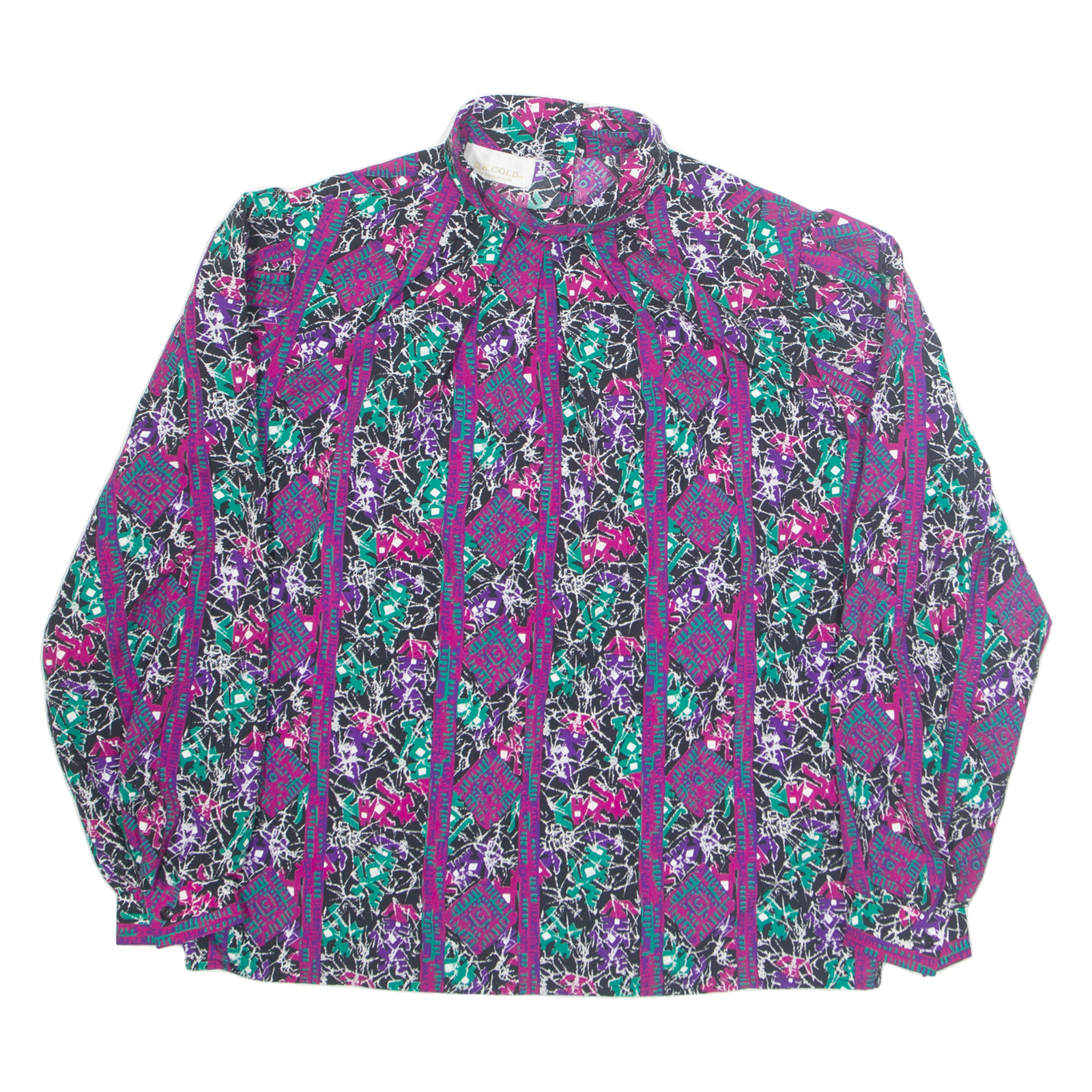 D K GOLD Womens Printed Blouse Purple High Neck Long Sleeve Crazy Pattern L Refurbished - N/A refurbished available on Cerqular