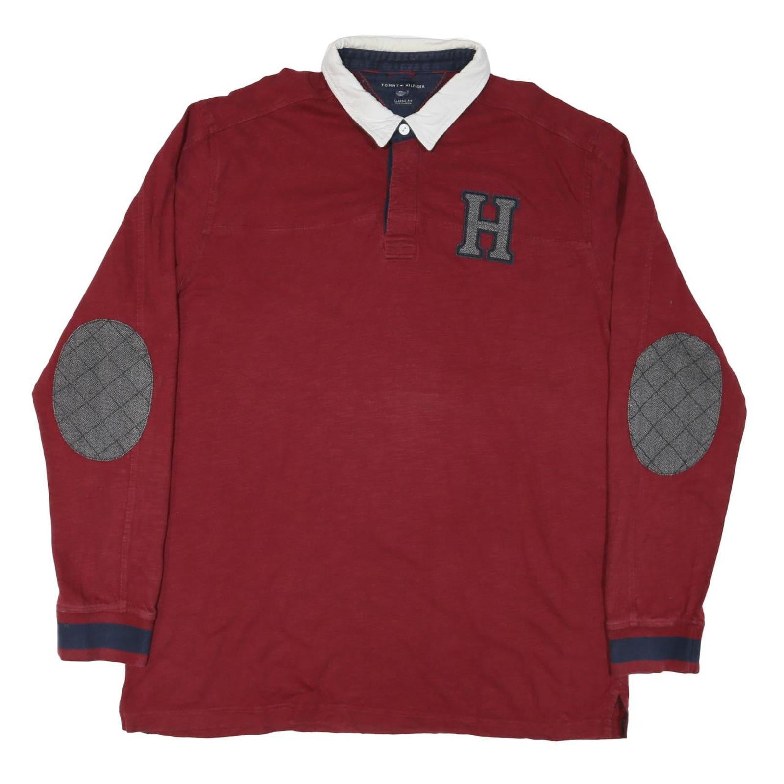 TOMMY HILFIGER Mens Red & Grey Long Sleeve Rugby Polo Shirt 2XL Cotton Blend Refurbished - N/A refurbished available on Cerqular
