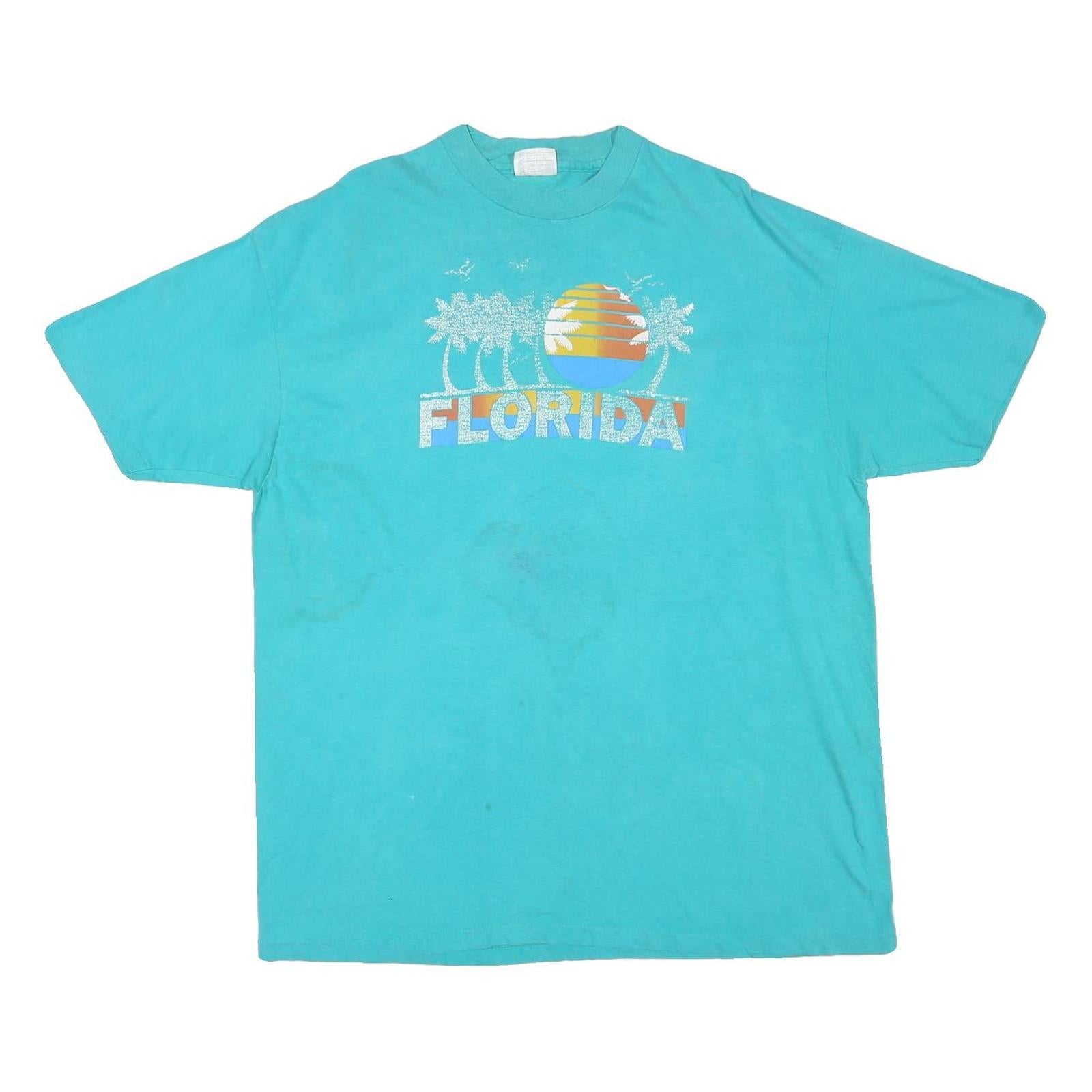HANES Mens Blue Florida Graphic T-Shirt 2XL Short Sleeve Crew Neck Cotton Blend Refurbished - N/A refurbished available on Cerqular