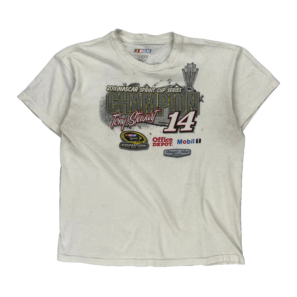 Tony Stewart Nascar Nascar T-Shirt - XL White Cotton Refurbished - Thrifted (note: this is a term often used to describe second- refurbished available on Cerqular