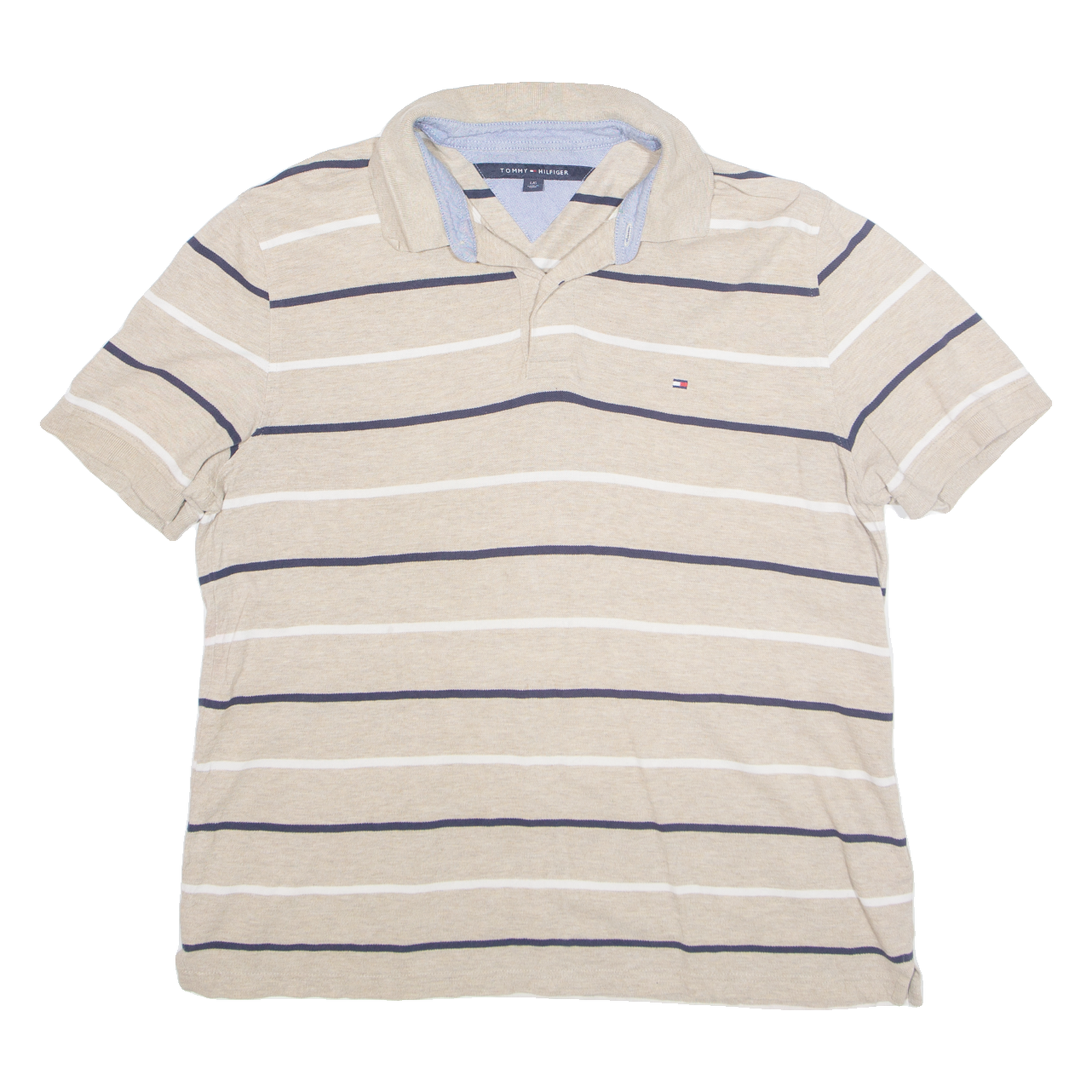 TOMMY HILFIGER Mens Polo Shirt Beige Striped L Refurbished - N/A refurbished available on Cerqular
