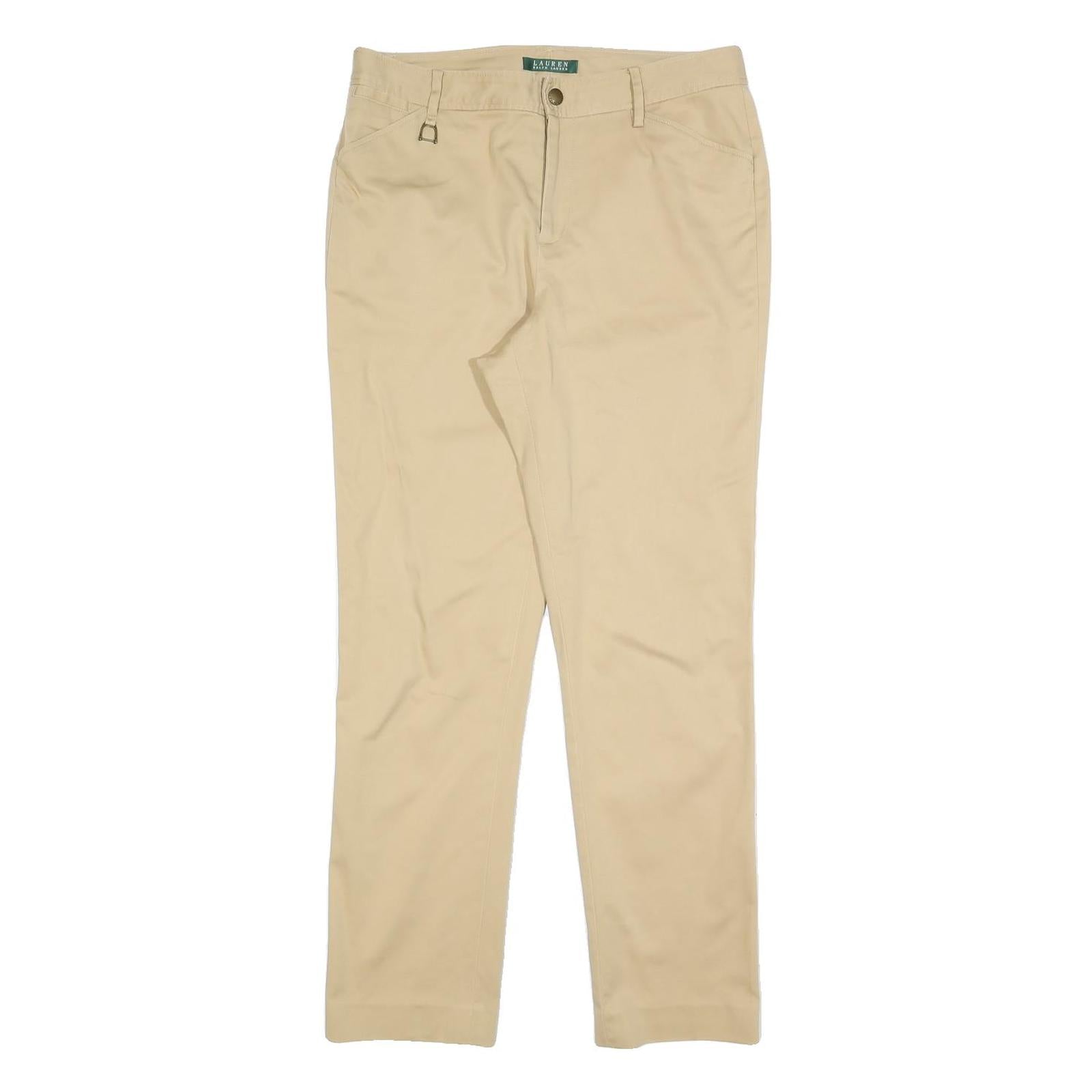 LAUREN RALPH LAUREN Womens Cotton Blend Beige Slim Straight Trousers W32 L30 Refurbished - N/A refurbished available on Cerqular