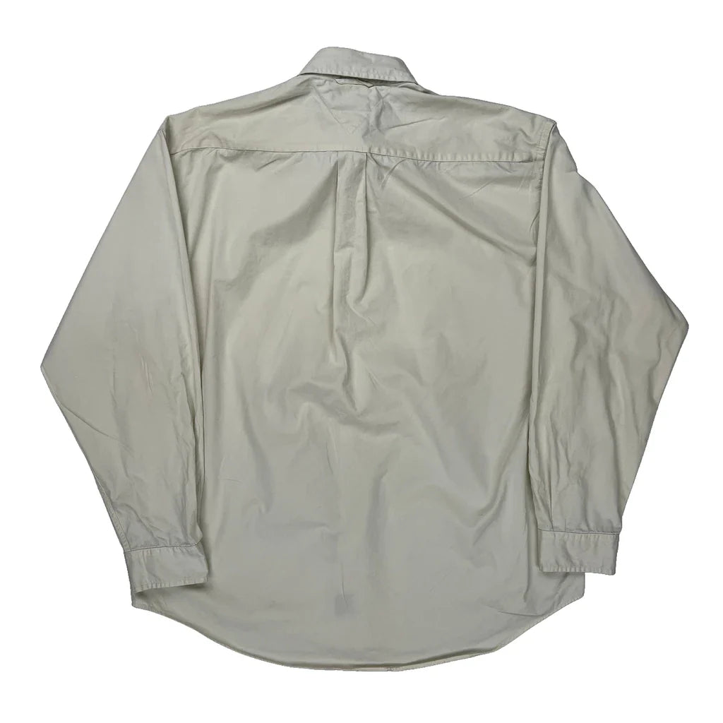 Tommy Hilfiger Shirt - Large Cream Cotton Refurbished - Thrifted (note: this is a term often used to describe second- refurbished available on Cerqular