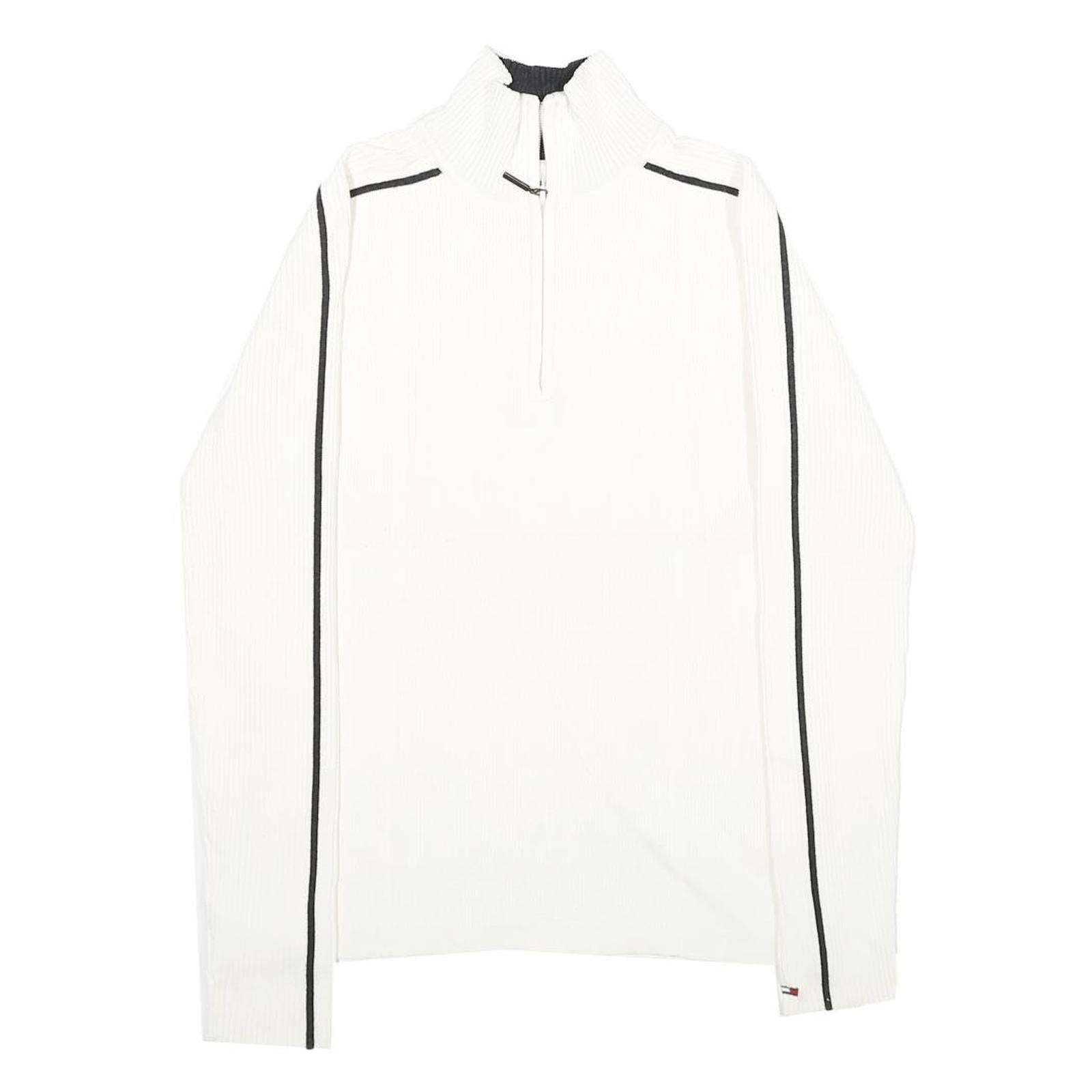 TOMMY HILFIGER Womens White & Black Plain Pullover Jumper 1/4 Zip Rib Knit M Refurbished - N/A refurbished available on Cerqular
