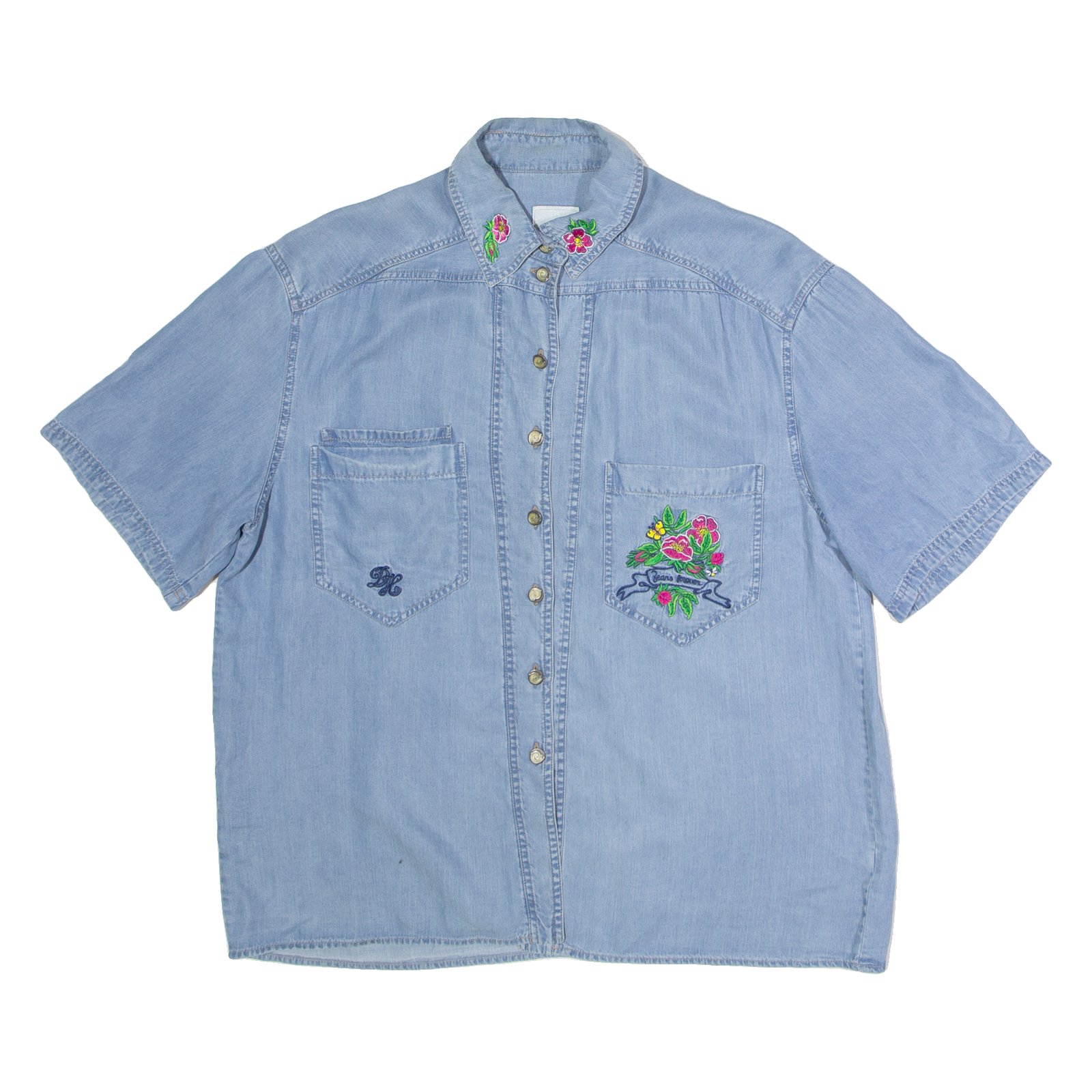 DAGMAR HAUSER Womens Denim Shirt Blue 90s Floral UK 14 Refurbished - N/A refurbished available on Cerqular