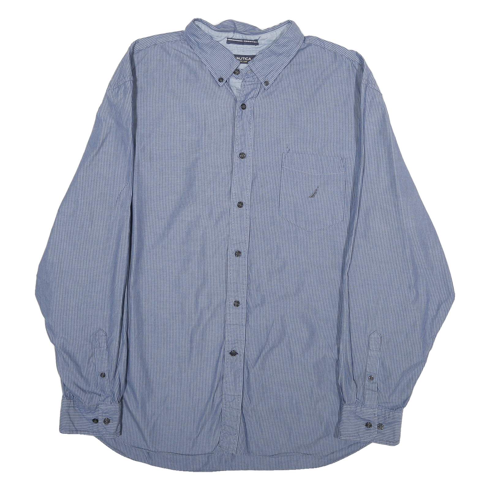 NAUTICA Mens Blue & White Striped Shirt 2XL Cotton Button-Down Long Sleeve Refurbished - N/A refurbished available on Cerqular
