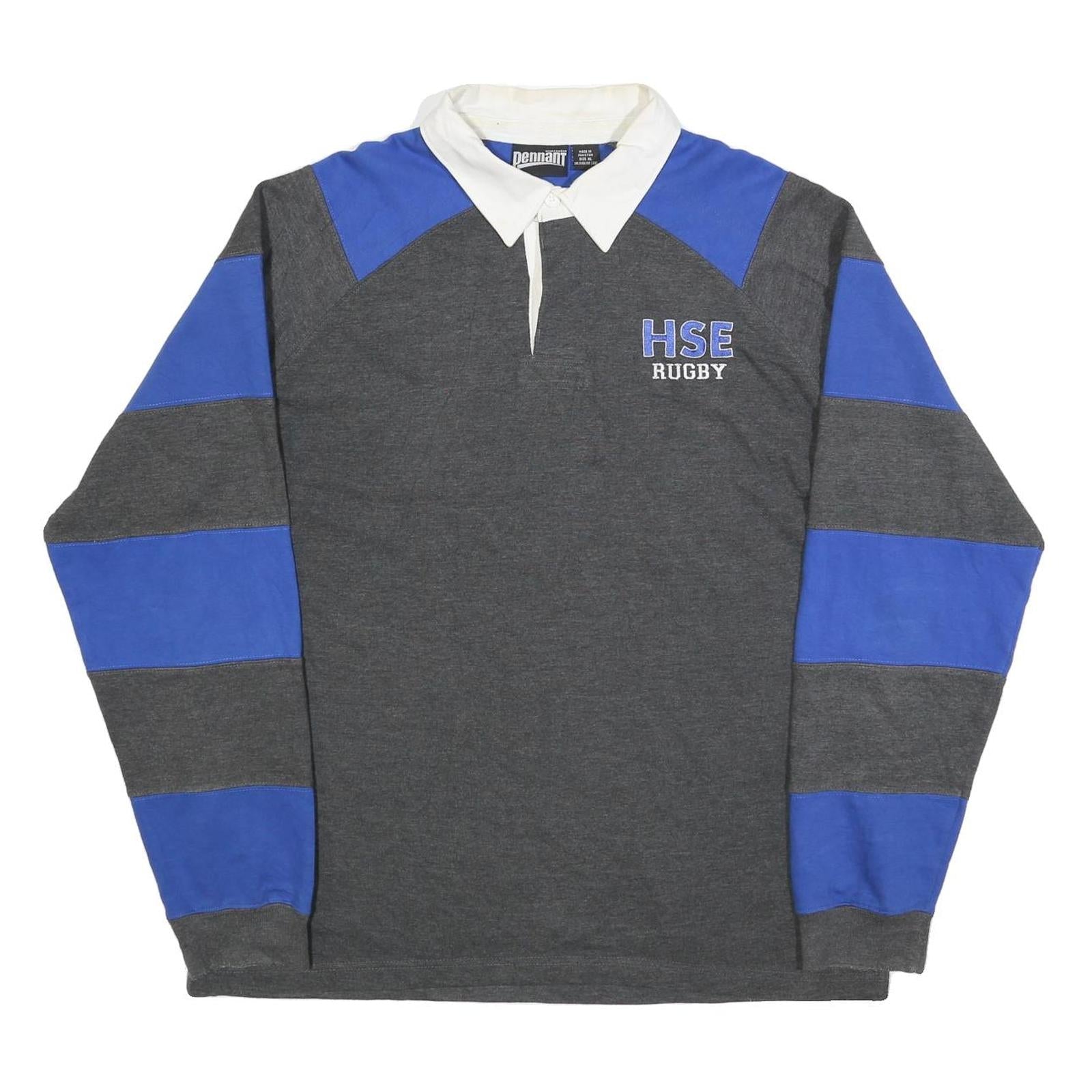 PENNANT Mens Grey & Blue Rugby Long Sleeve Plain XL Cotton Blend Polo Shirt Refurbished - N/A refurbished available on Cerqular
