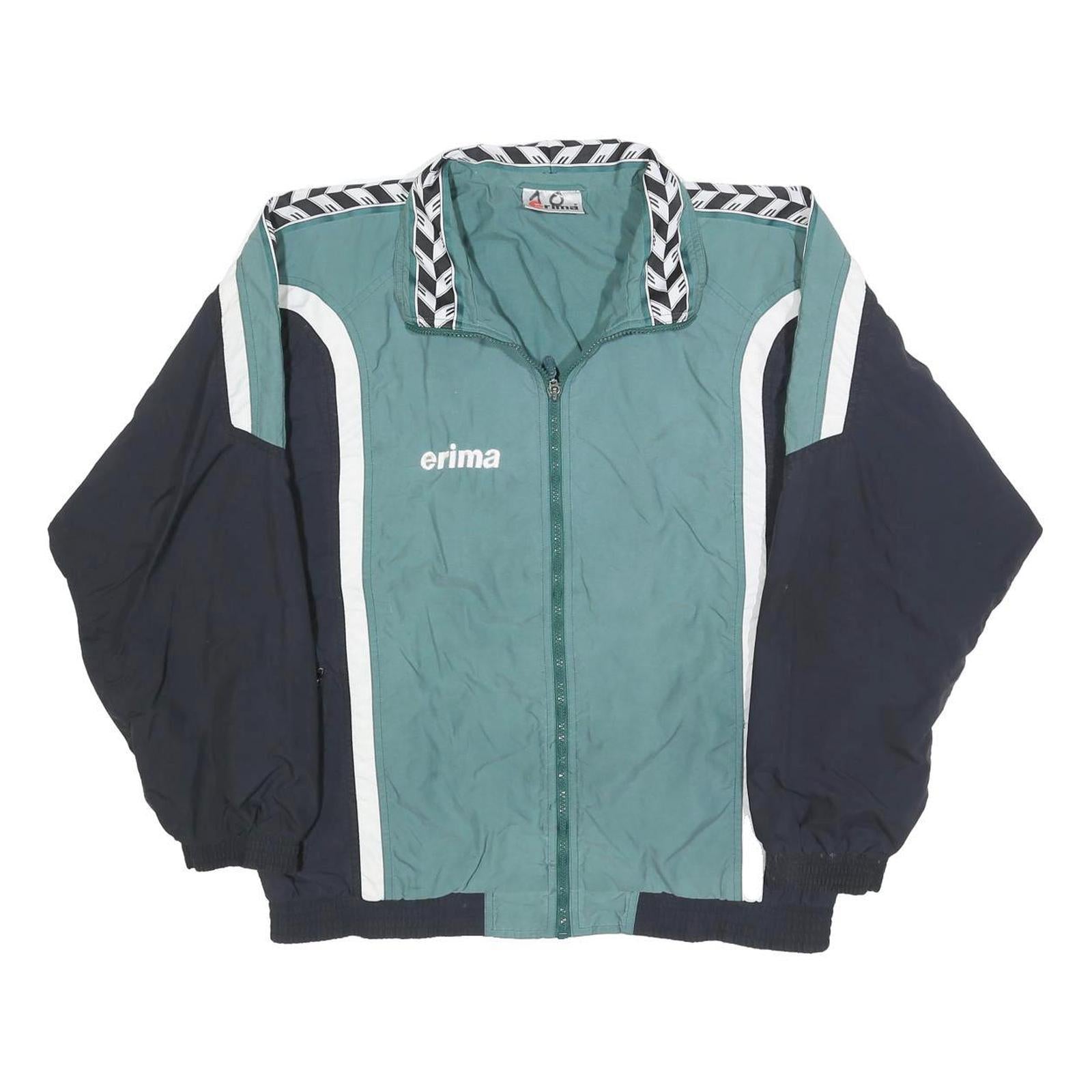 ERIMA Mens Green & Navy Zip Front Polyester Jacket L Sportswear Athletic Casual Refurbished - N/A refurbished available on Cerqular