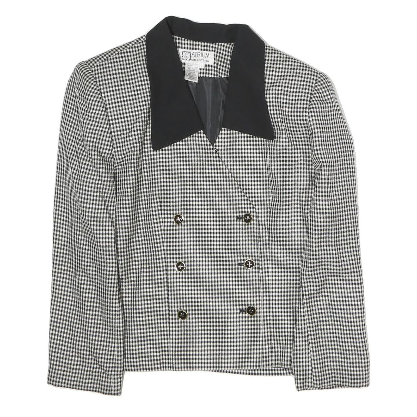 ATRIUM Womens Black & White Checked Double Breasted Jacket M Polyester Refurbished - N/A refurbished available on Cerqular