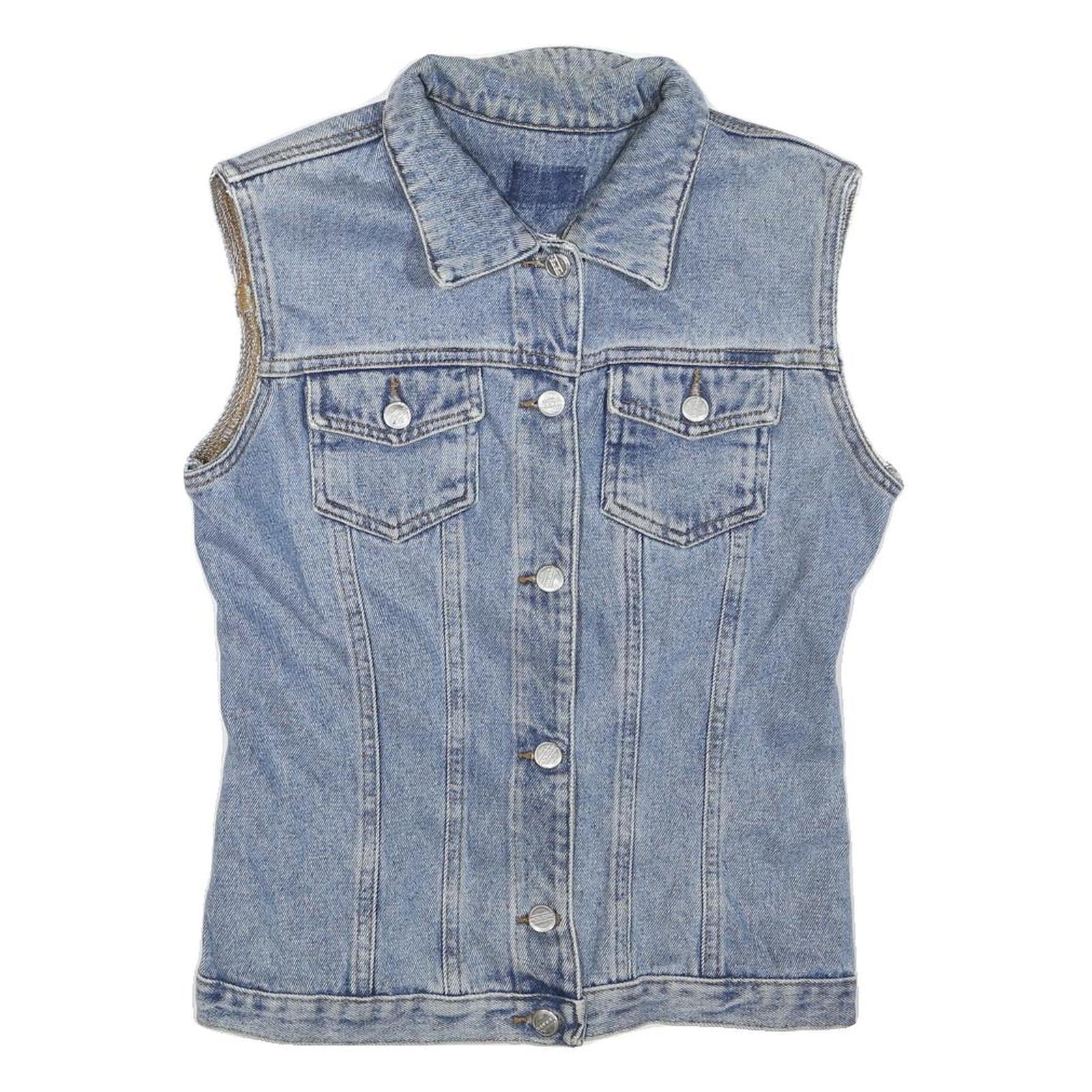 HOLIDAY Womens Blue Denim Jacket M Cotton Blend Sleeveless Button Closure Refurbished - N/A refurbished available on Cerqular