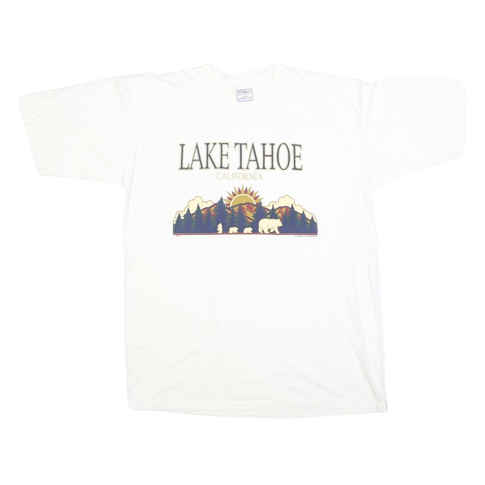 ALL SPORT Mens White Lake Tahoe California Graphic T-Shirt XL Short Sleeve Crew Refurbished - N/A refurbished available on Cerqular