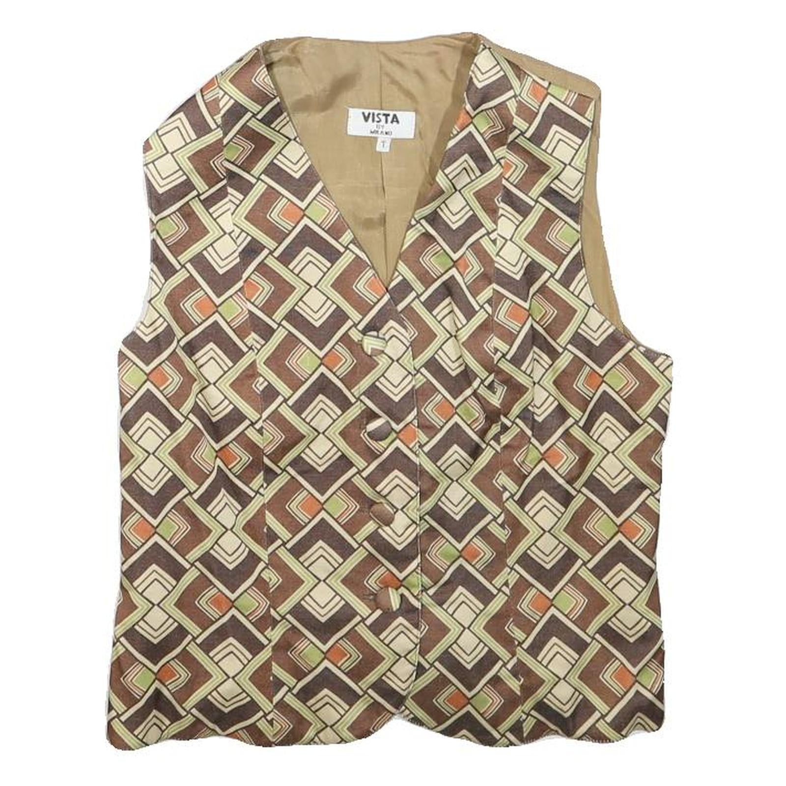 VISTA Womens Brown & Beige Geometric Pattern Jacket XXS Polyester Blend Button Refurbished - N/A refurbished available on Cerqular