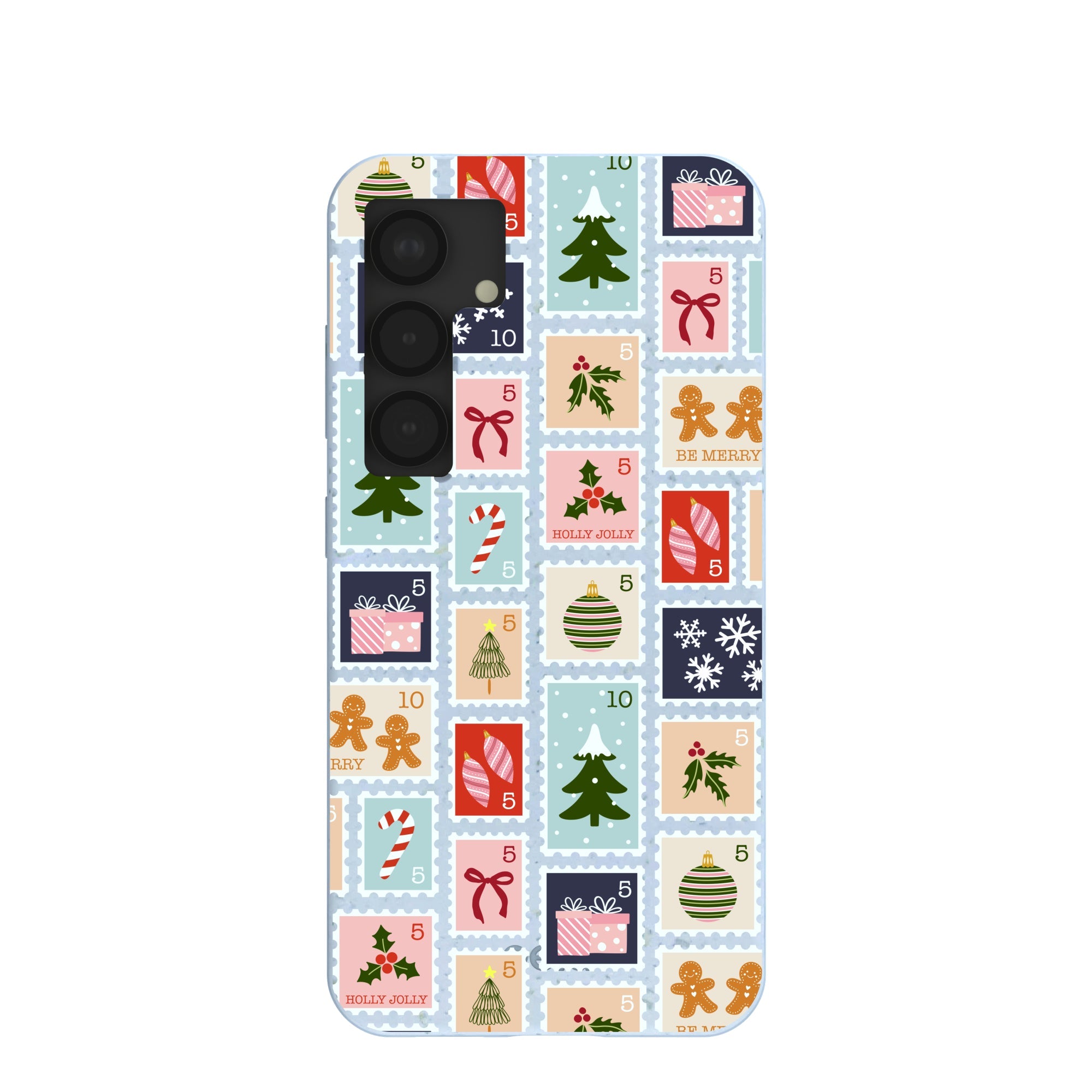 Powder Blue Noel Stamps Samsung Galaxy S25 Case Refurbished - Pela Case refurbished available on Cerqular