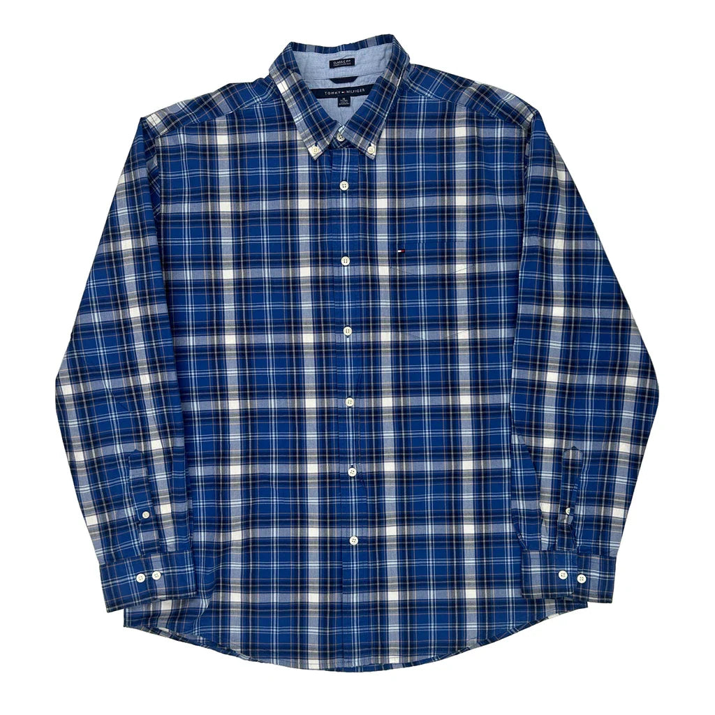 Tommy Hilfiger Checked Shirt - XL Blue Cotton Refurbished - Thrifted (note: this is a term often used to describe second- refurbished available on Cerqular