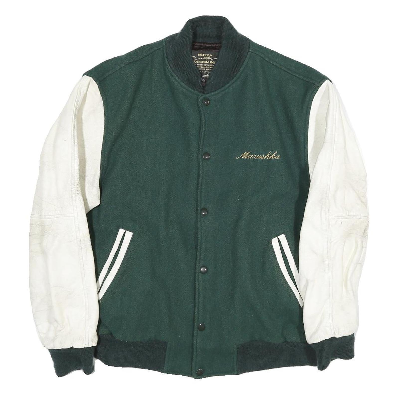 NIELLA CUSTOM DESIGN Mens Green & White Paint Your Wagon Wool Jacket L Button Refurbished - N/A refurbished available on Cerqular
