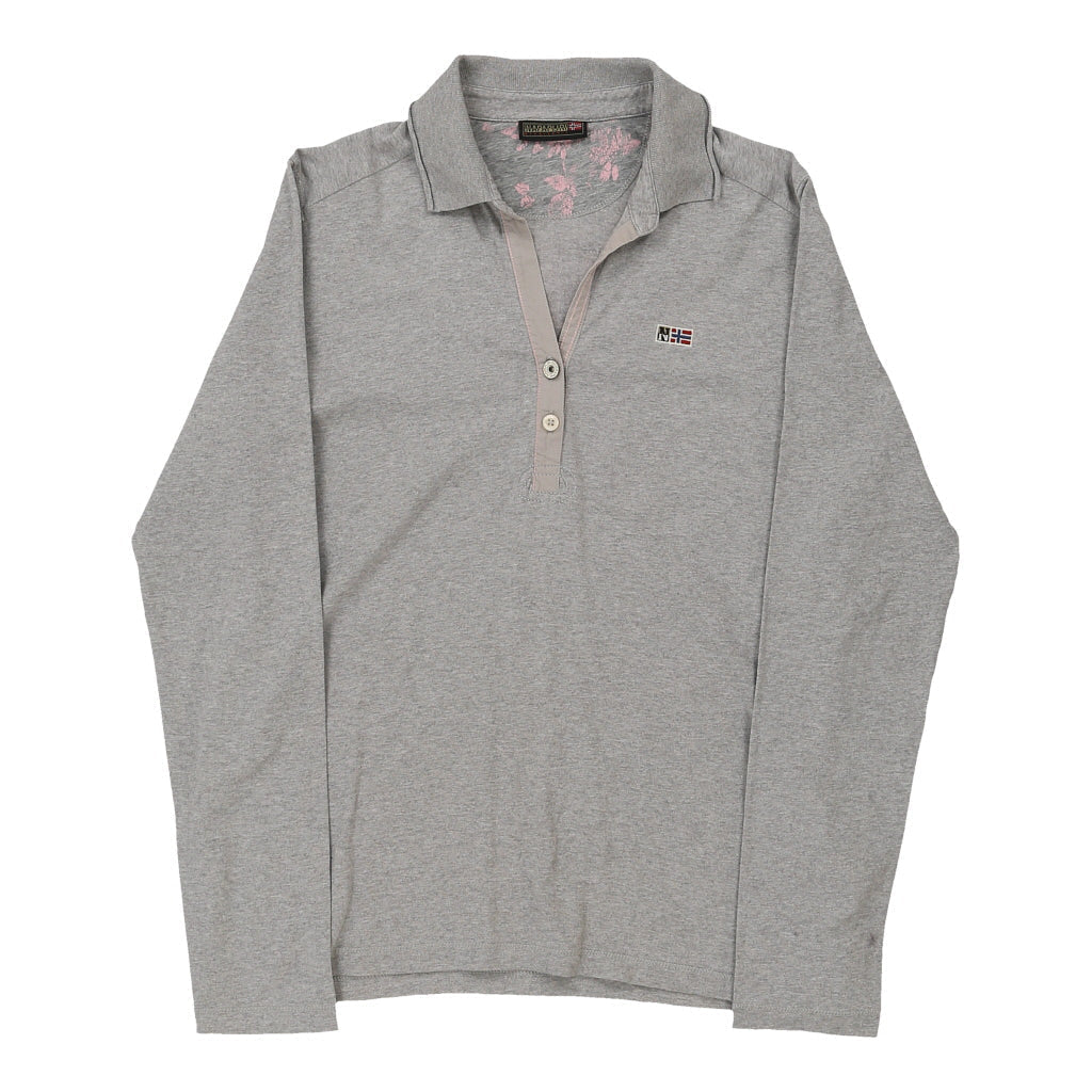 Napapijri Long Sleeve Polo Shirt - Large Grey Cotton | Size: large Refurbished - N/A (Preloved Designer is not a specific brand, it refurbished available on Cerqular