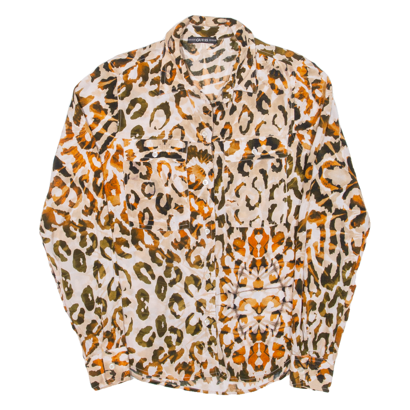 GUESS Womens Shirt Orange Animal Print Long Sleeve S Refurbished - N/A refurbished available on Cerqular