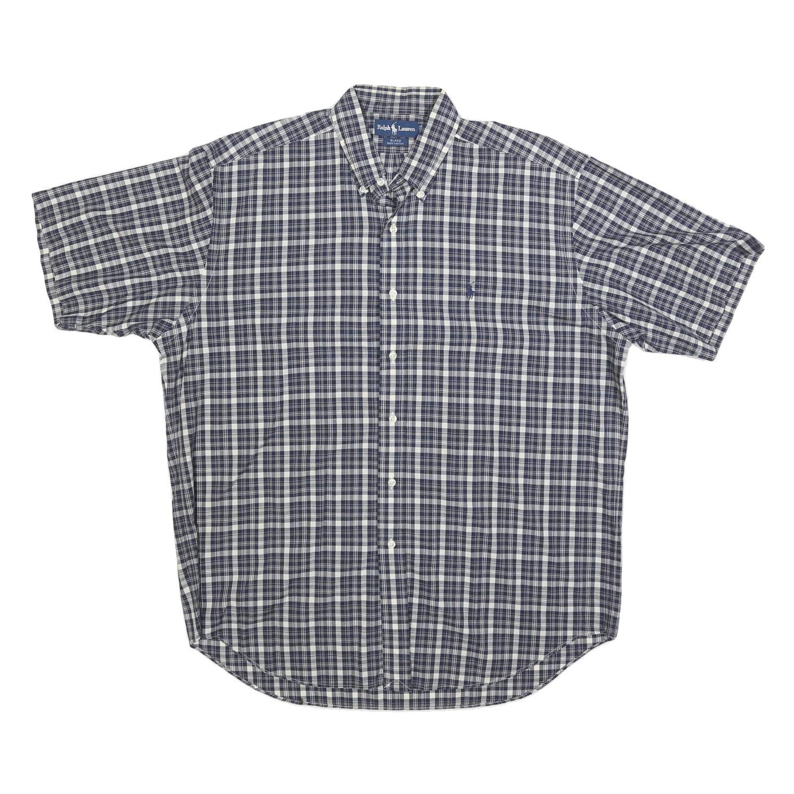 RALPH LAUREN Mens Blue & White Check Shirt L Button-Down Short Sleeve Cotton Refurbished - N/A refurbished available on Cerqular