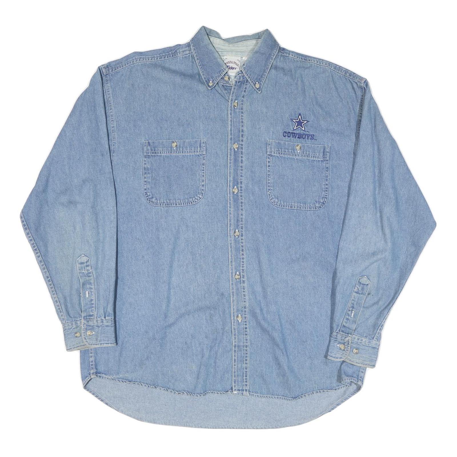 TERRY Mens Blue Denim Logo Cotton Blend Shirt XL Casual Button Up Refurbished - N/A refurbished available on Cerqular
