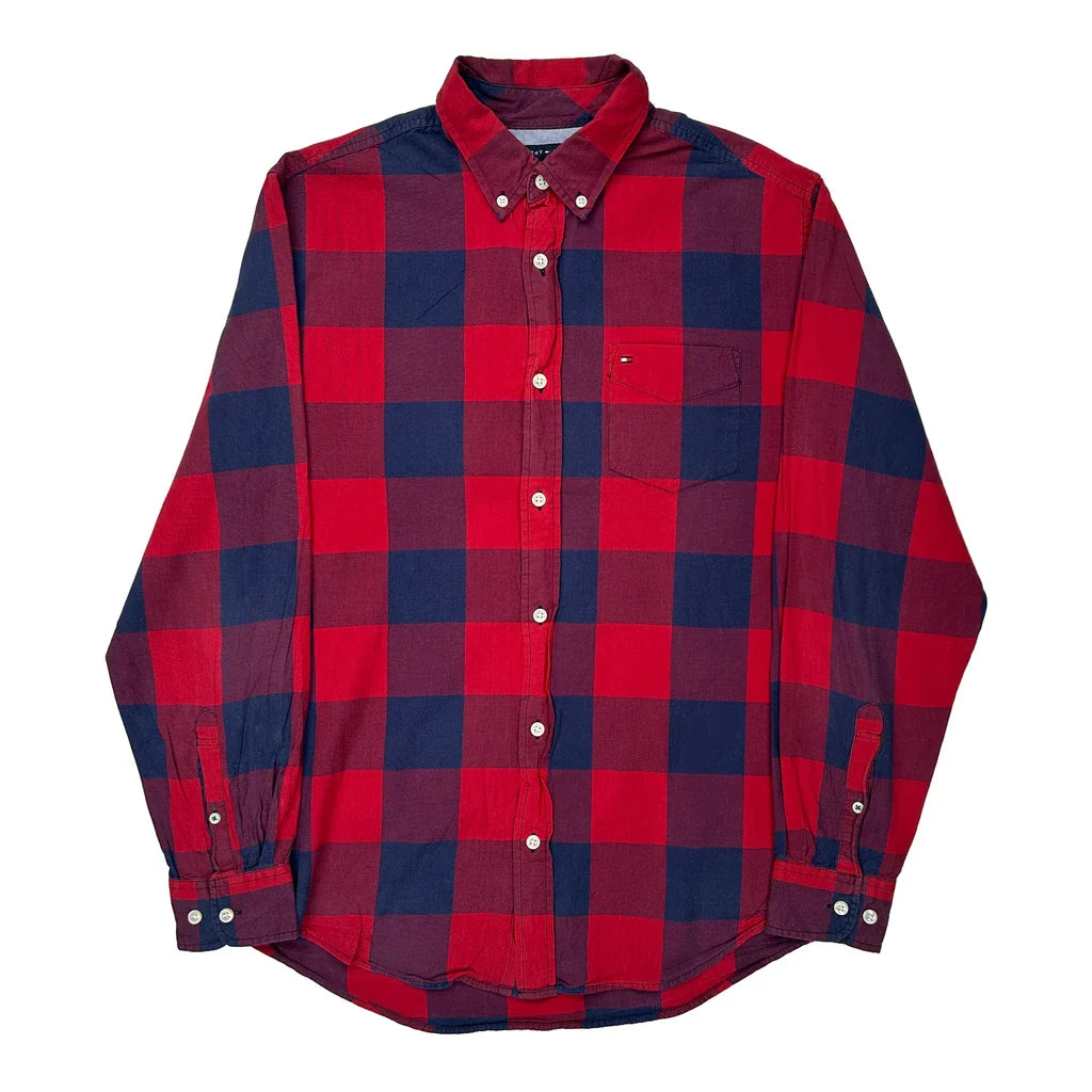 Tommy Hilfiger Checked Shirt - Medium Blue Cotton Refurbished - Thrifted (note: this is a term often used to describe second- refurbished available on Cerqular