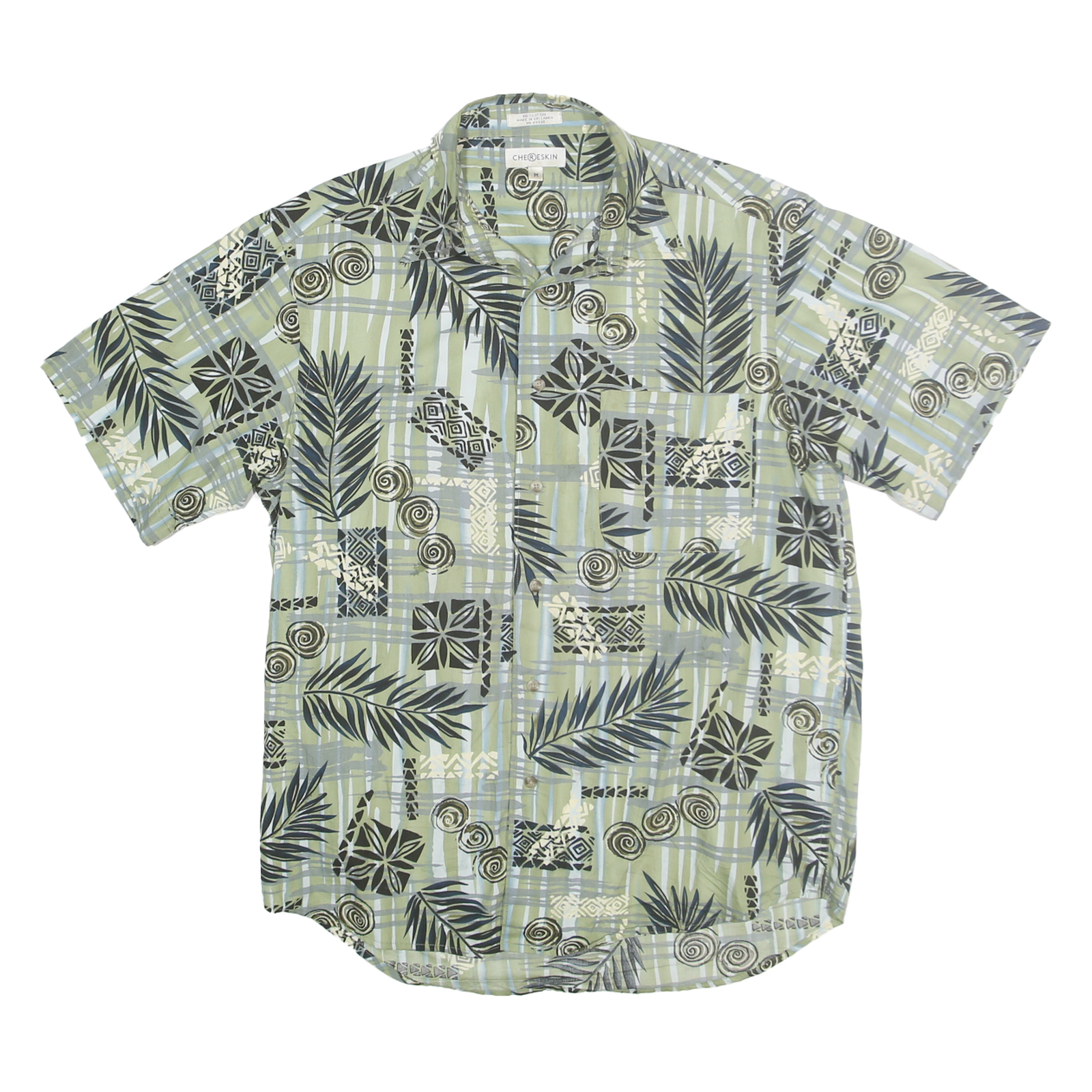 CHERESKIN Mens Green & Grey Cotton Patterned Shirt M Casual Summer Beachwear Refurbished - N/A refurbished available on Cerqular