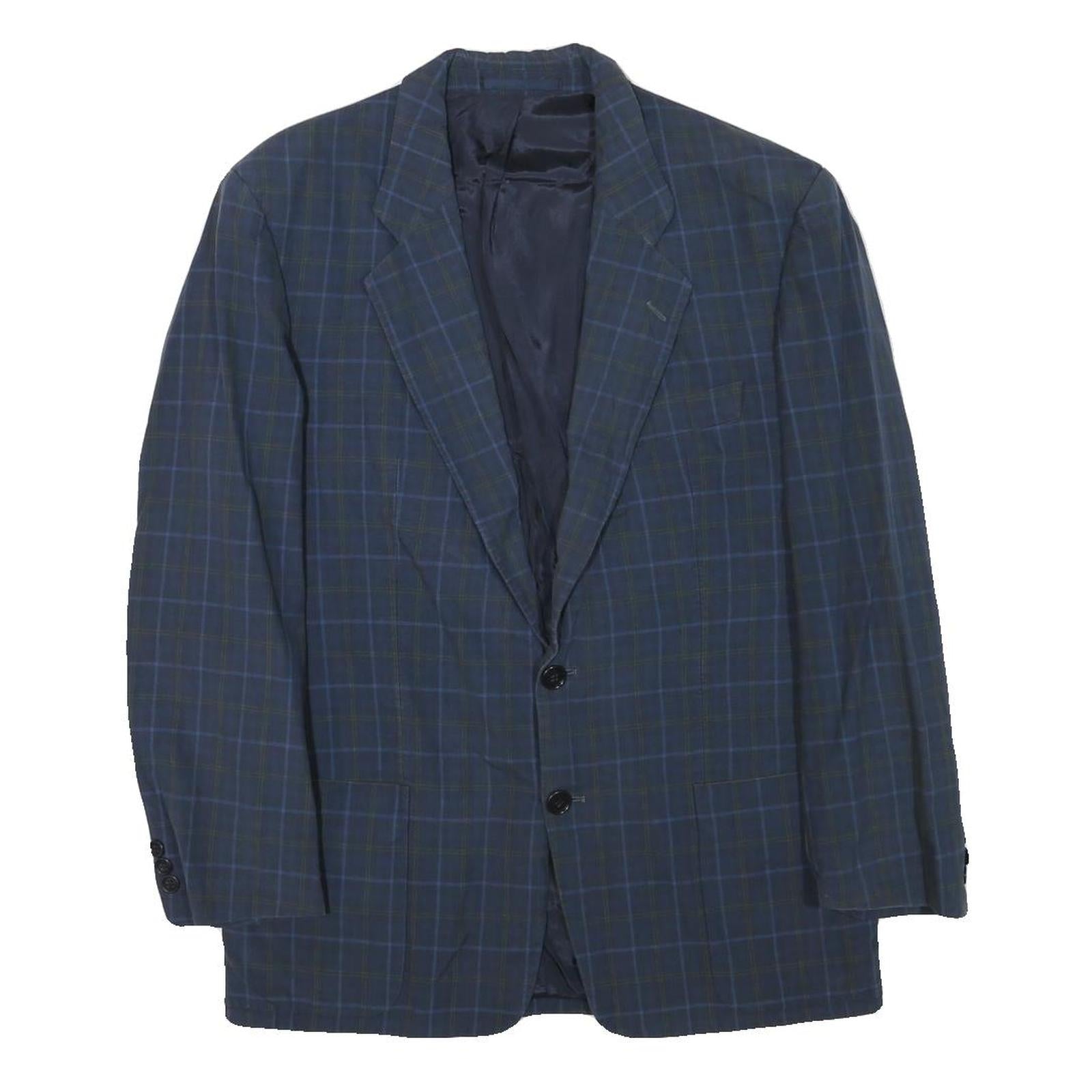 E THOMAS Mens Blue Checked Classic Jacket S Wool Blend Button Closure Stylish Refurbished - N/A refurbished available on Cerqular