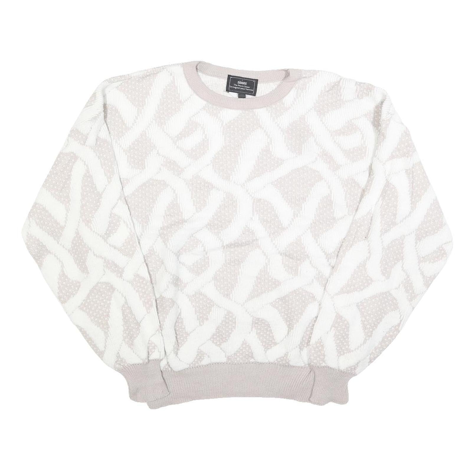 SEARS Mens Cream & White Patterned Pullover Plain Crew Neck Basic Knit L Jumper Refurbished - N/A refurbished available on Cerqular