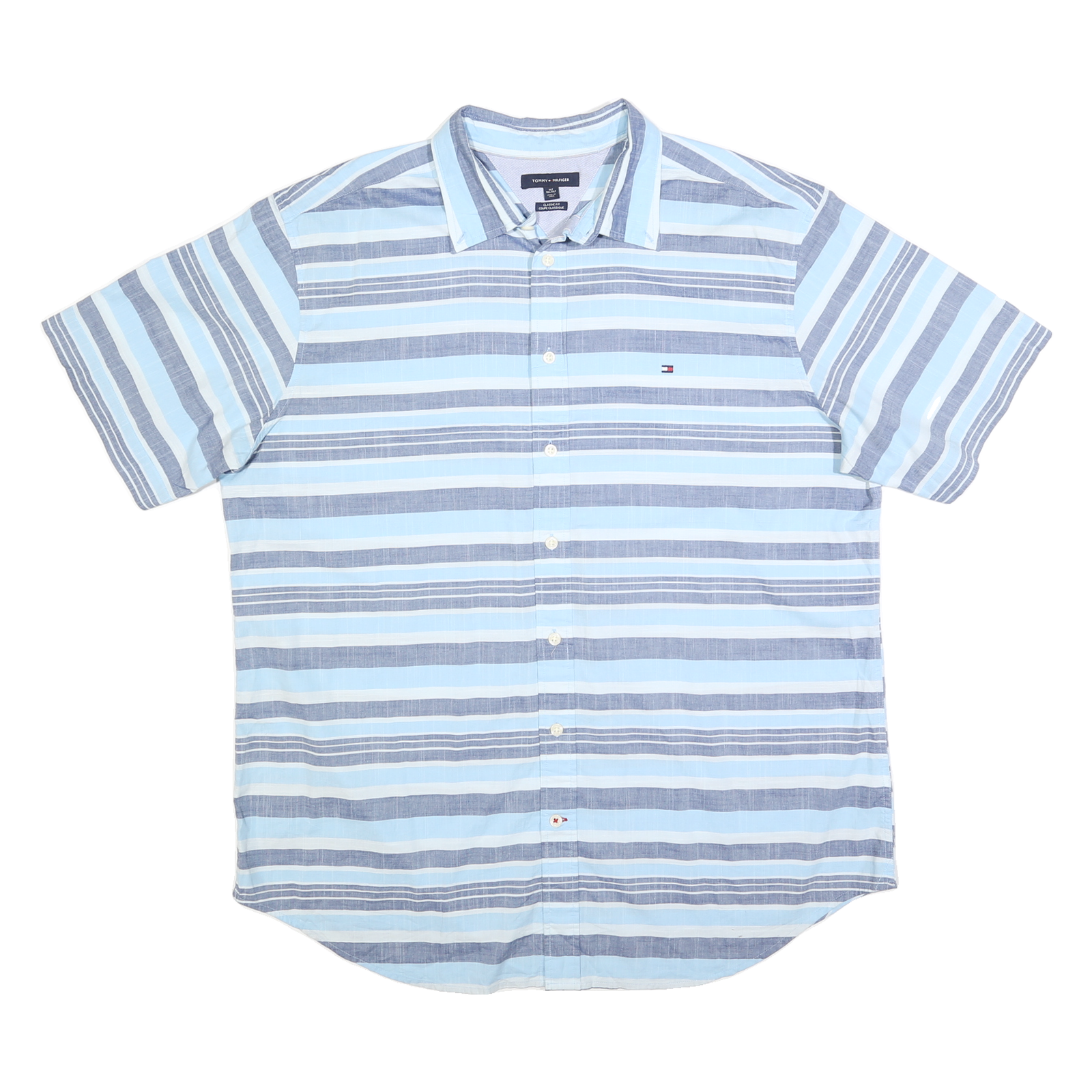 TOMMY HILFIGER Mens Blue & Grey Striped Shirt 2XL Cotton Blend Casual Summer Refurbished - N/A refurbished available on Cerqular