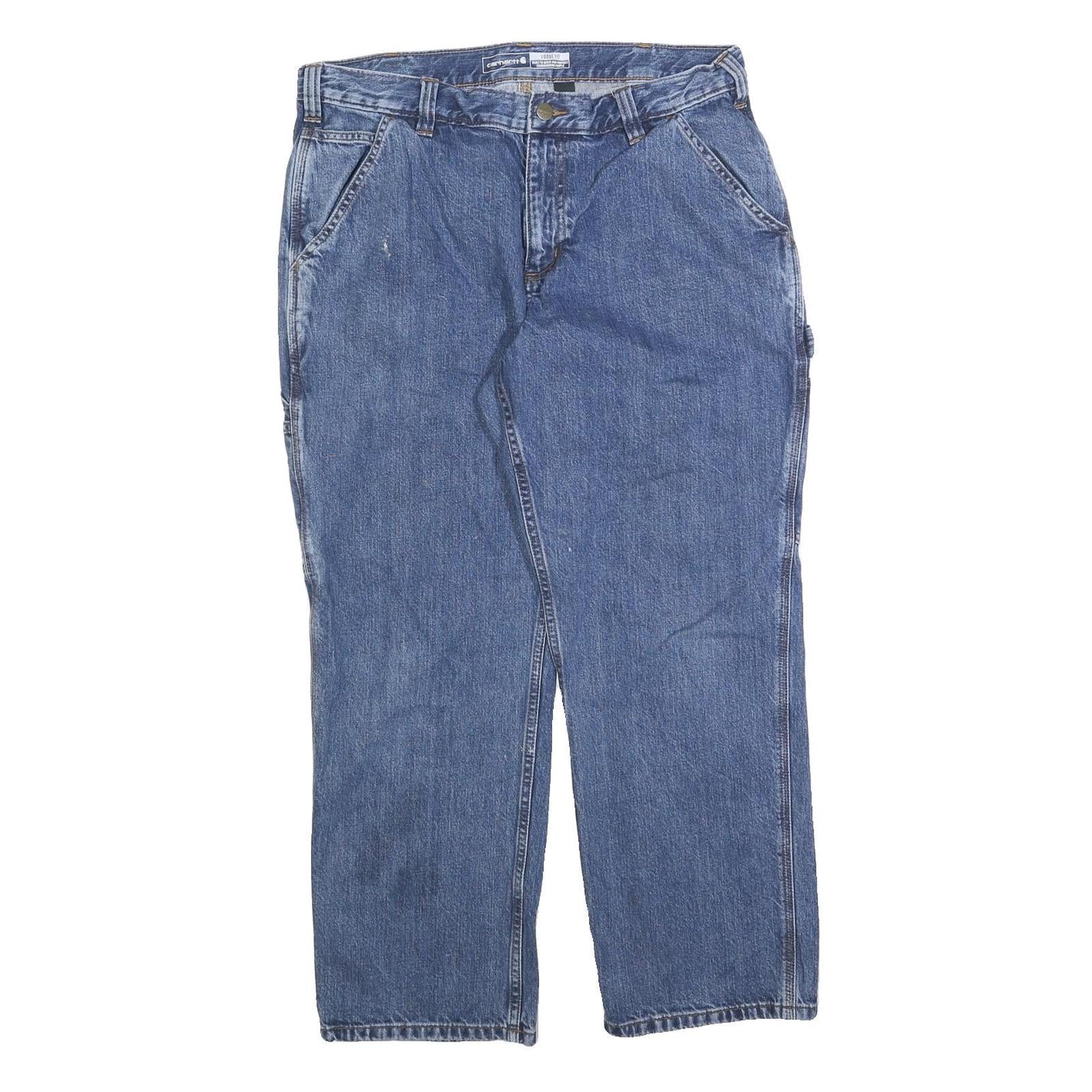 CARHARTT Mens Loose Blue Denim Jeans W34 L28 Workwear Heavy Cotton Blend Zip Refurbished - N/A refurbished available on Cerqular