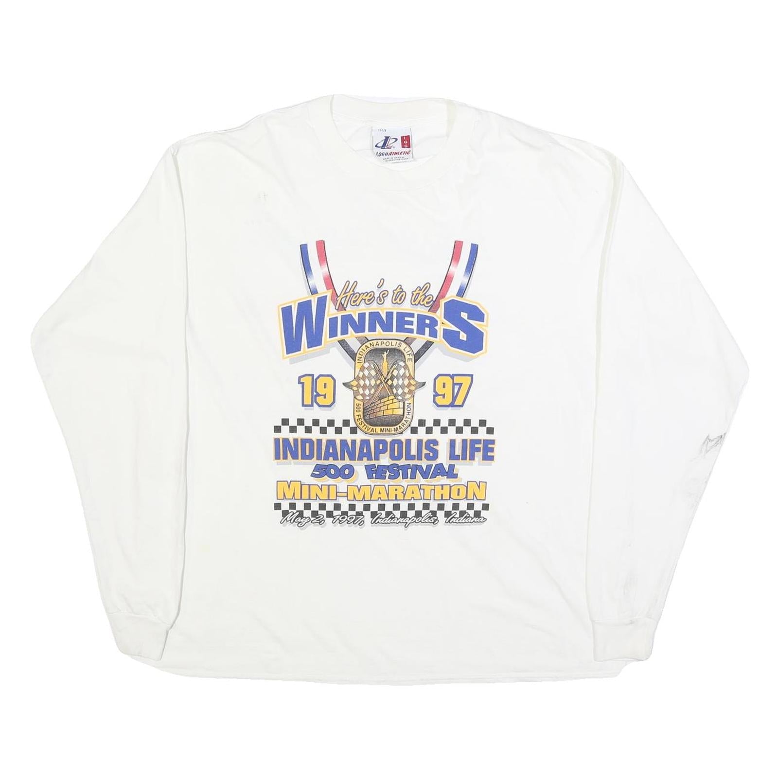 LOCO ATHLETIC Mens White Winners Graphic T-Shirt L Long Sleeve Crew Neck Refurbished - N/A refurbished available on Cerqular