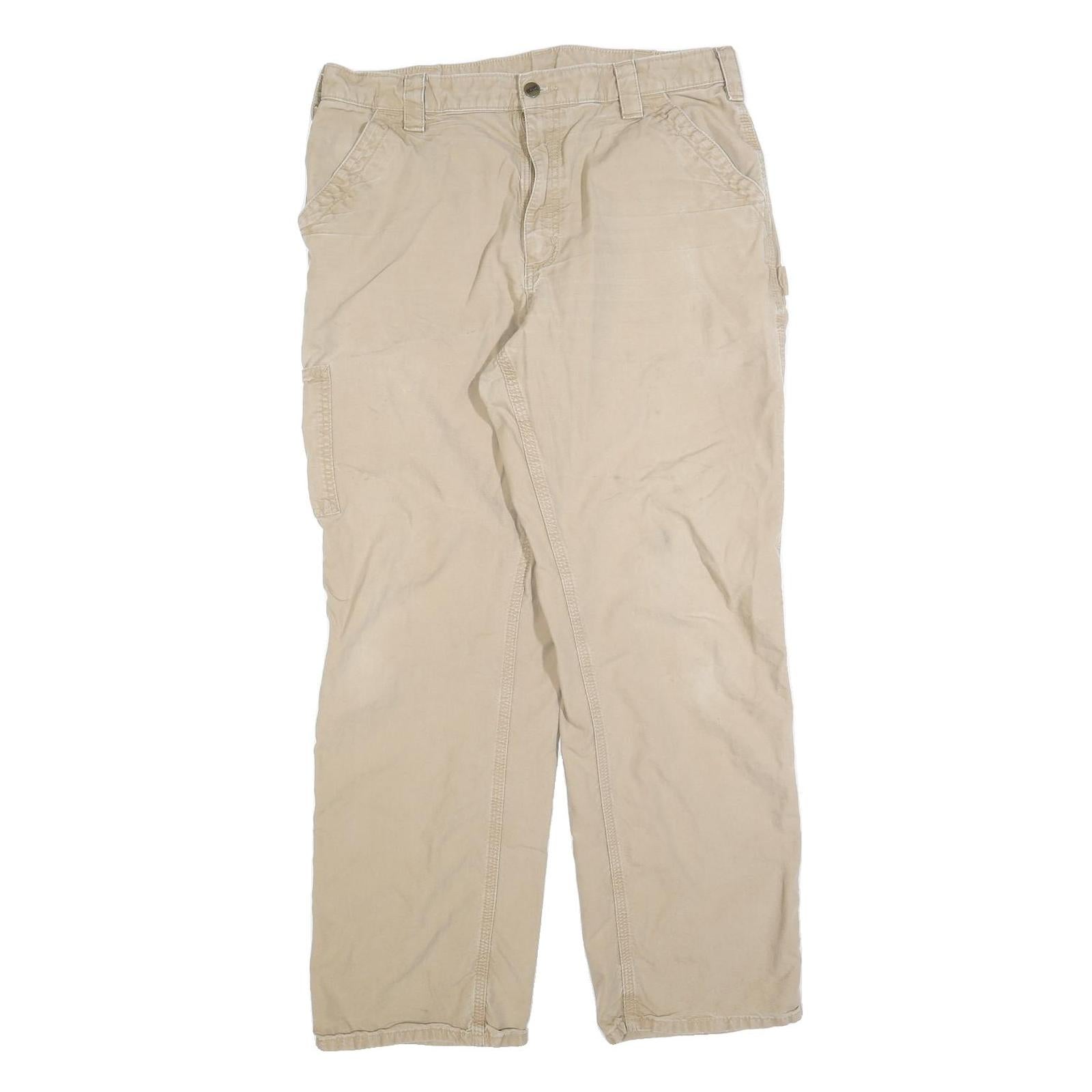 CARHARTT Mens Regular Beige Cotton Blend Trousers W36 L32 Workwear Zip Closure Refurbished - N/A refurbished available on Cerqular
