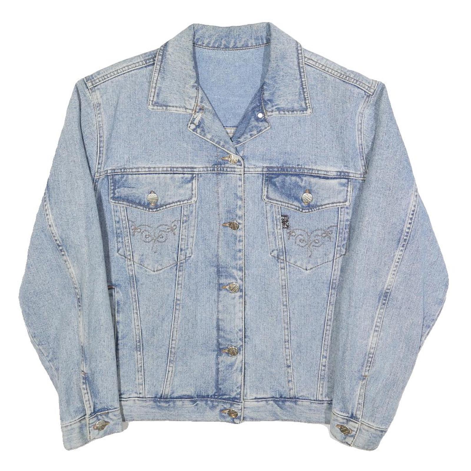 Womens Blue Light Wash Cotton Denim Button Jacket M Plain Casual Classic Fit Refurbished - N/A refurbished available on Cerqular