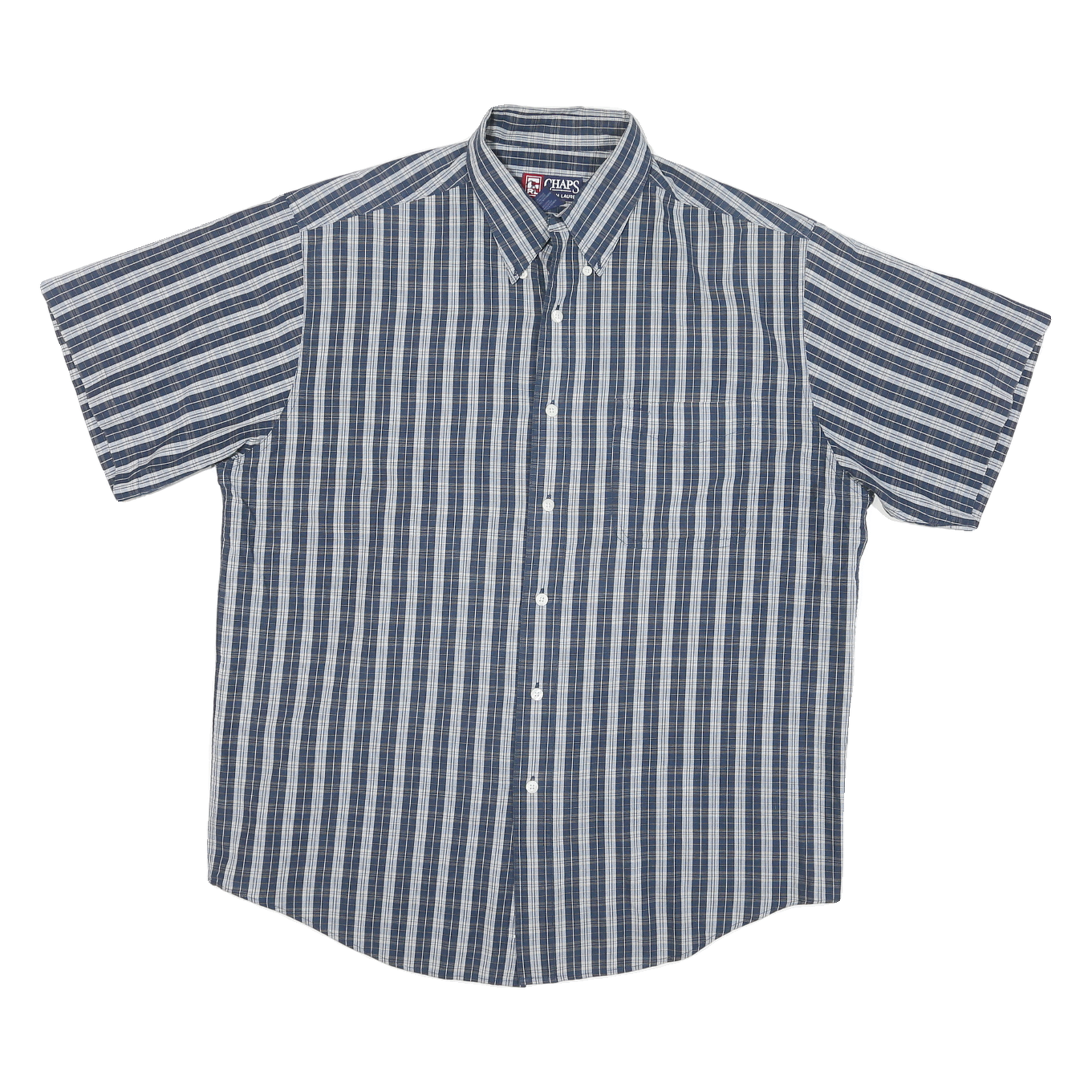 CHAPS Mens Blue Plain Short Sleeve Button Shirt L Casual Cotton Blend Refurbished - N/A refurbished available on Cerqular